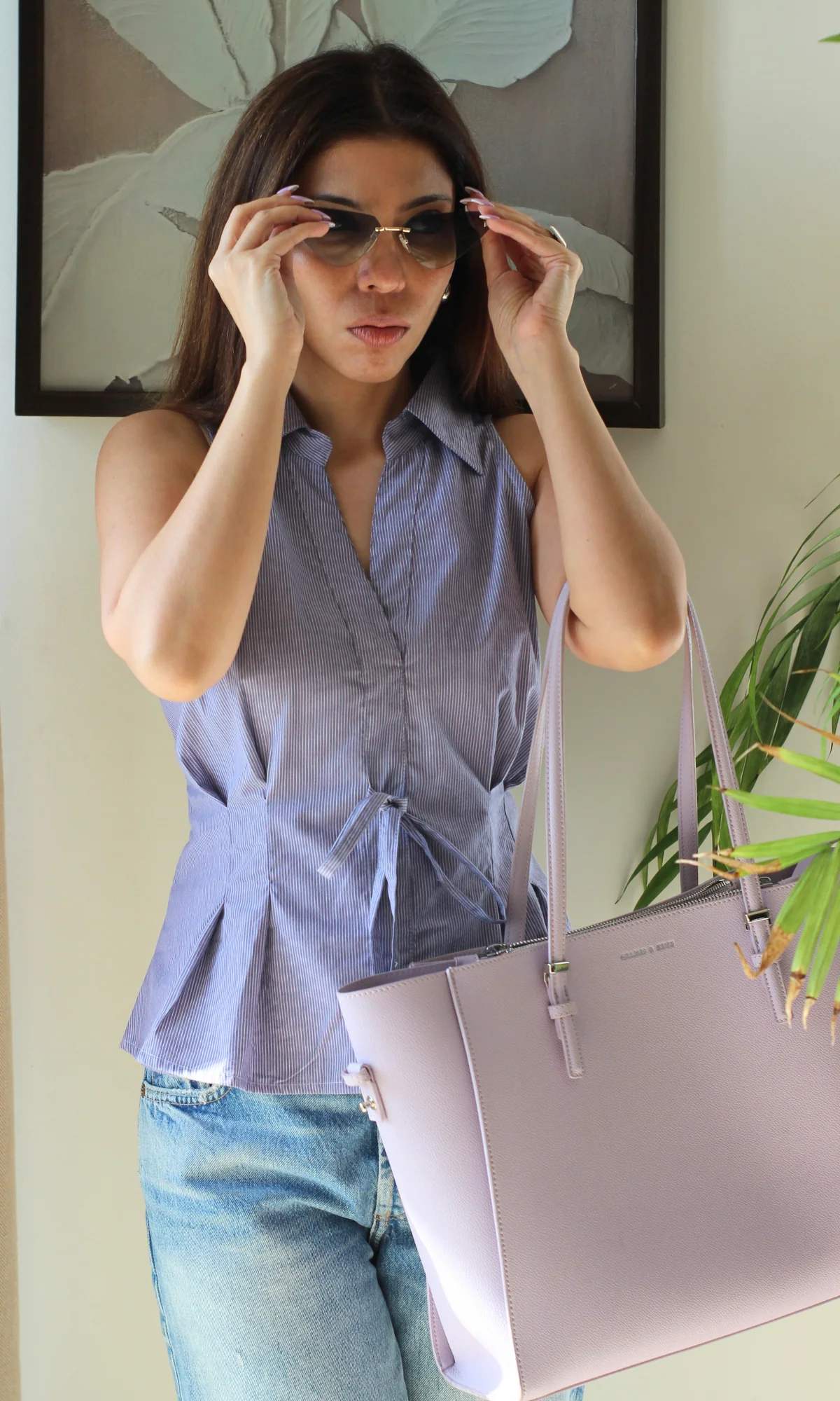 Affair Purple Stripe Tie Detail Top