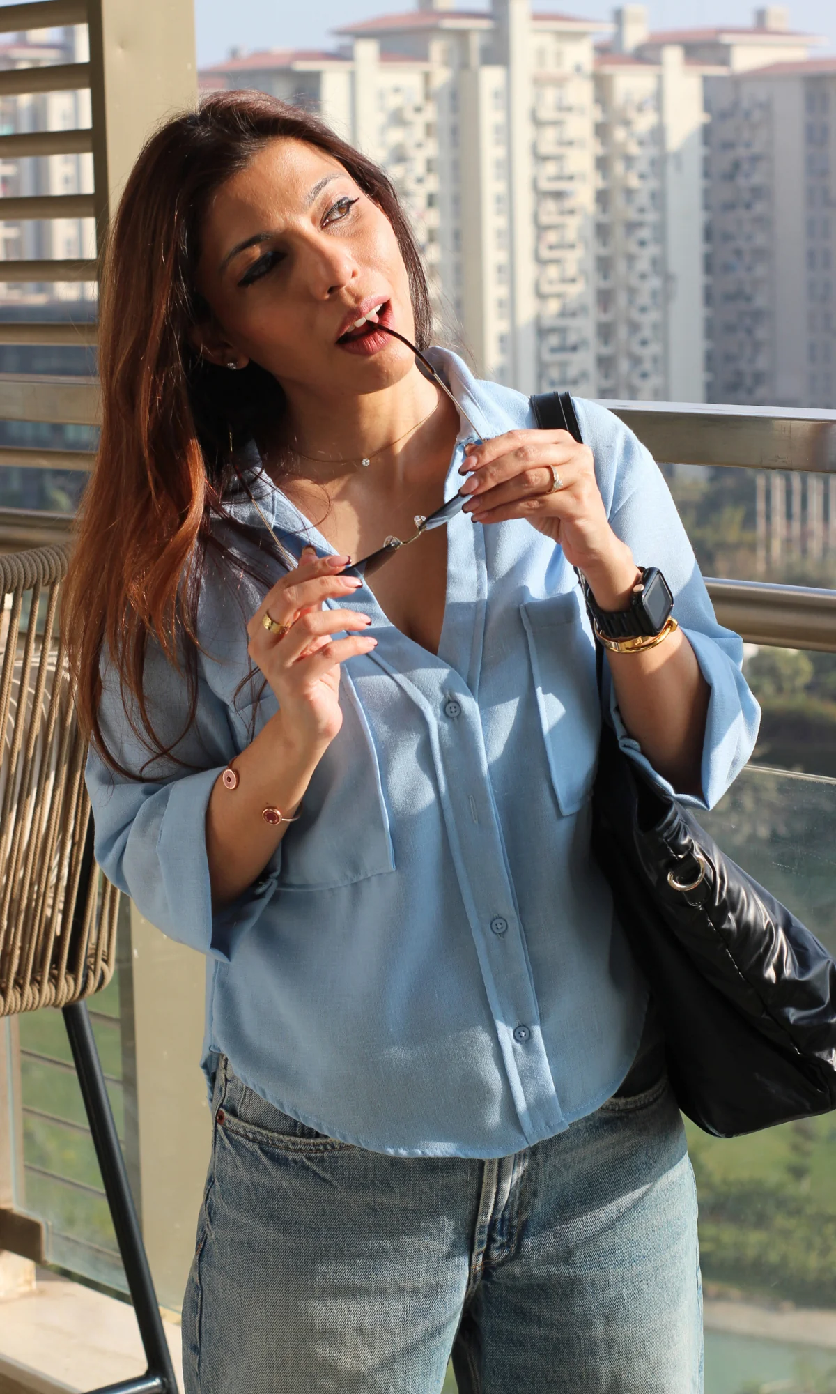 Arctic Blue Cotton Cropped Shirt - Image 2