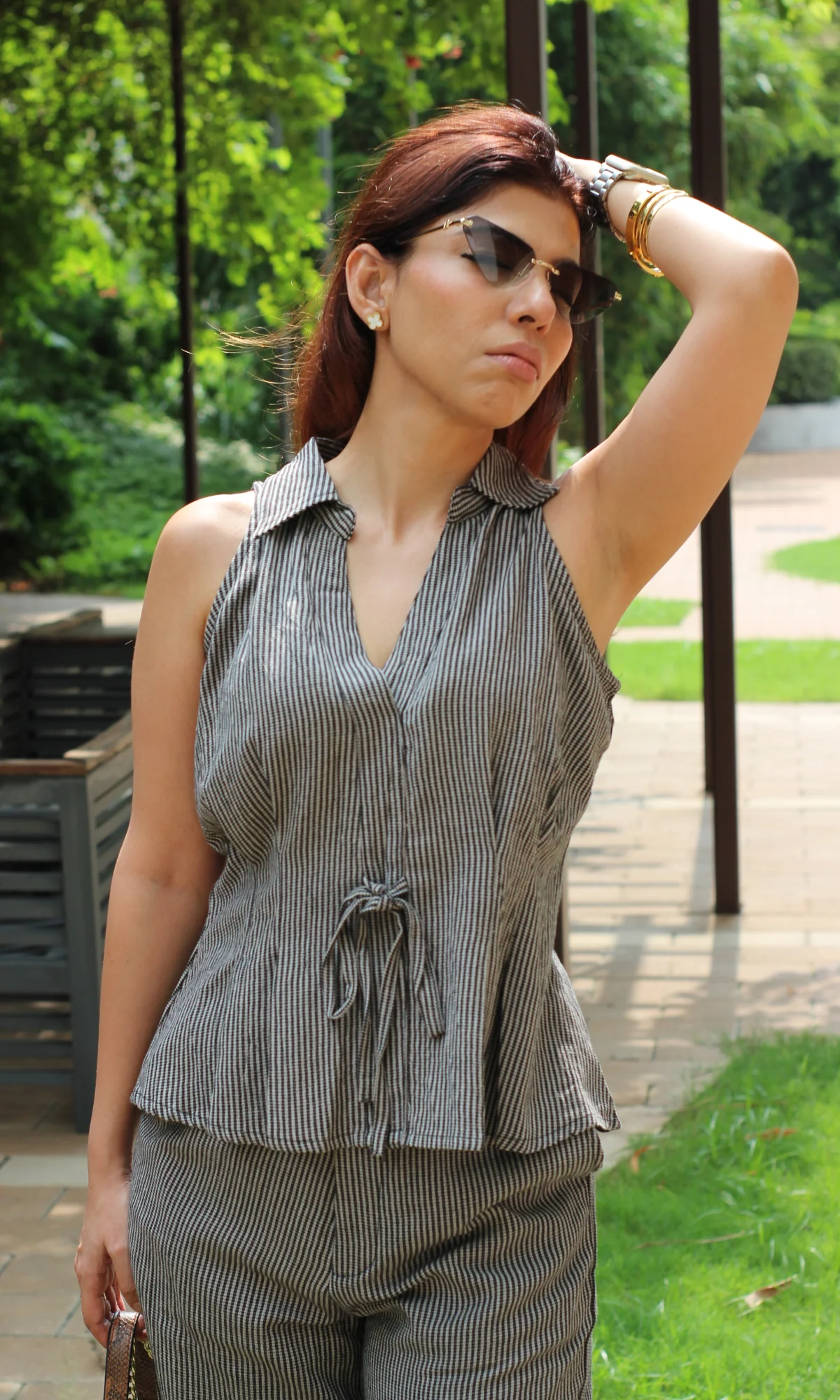 Ash String Detail Top and Flared Pants Co-ord - Image 3