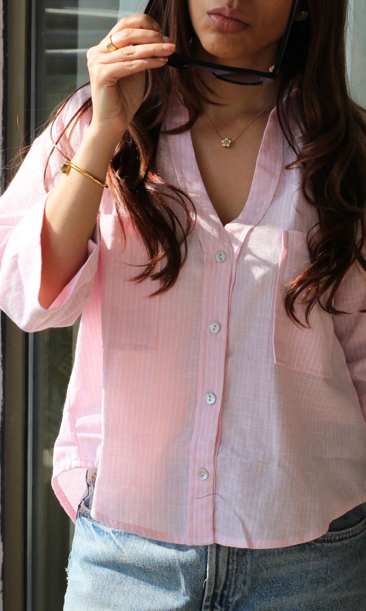 Barely Pink Stripe Cropped Shirt - Image 2