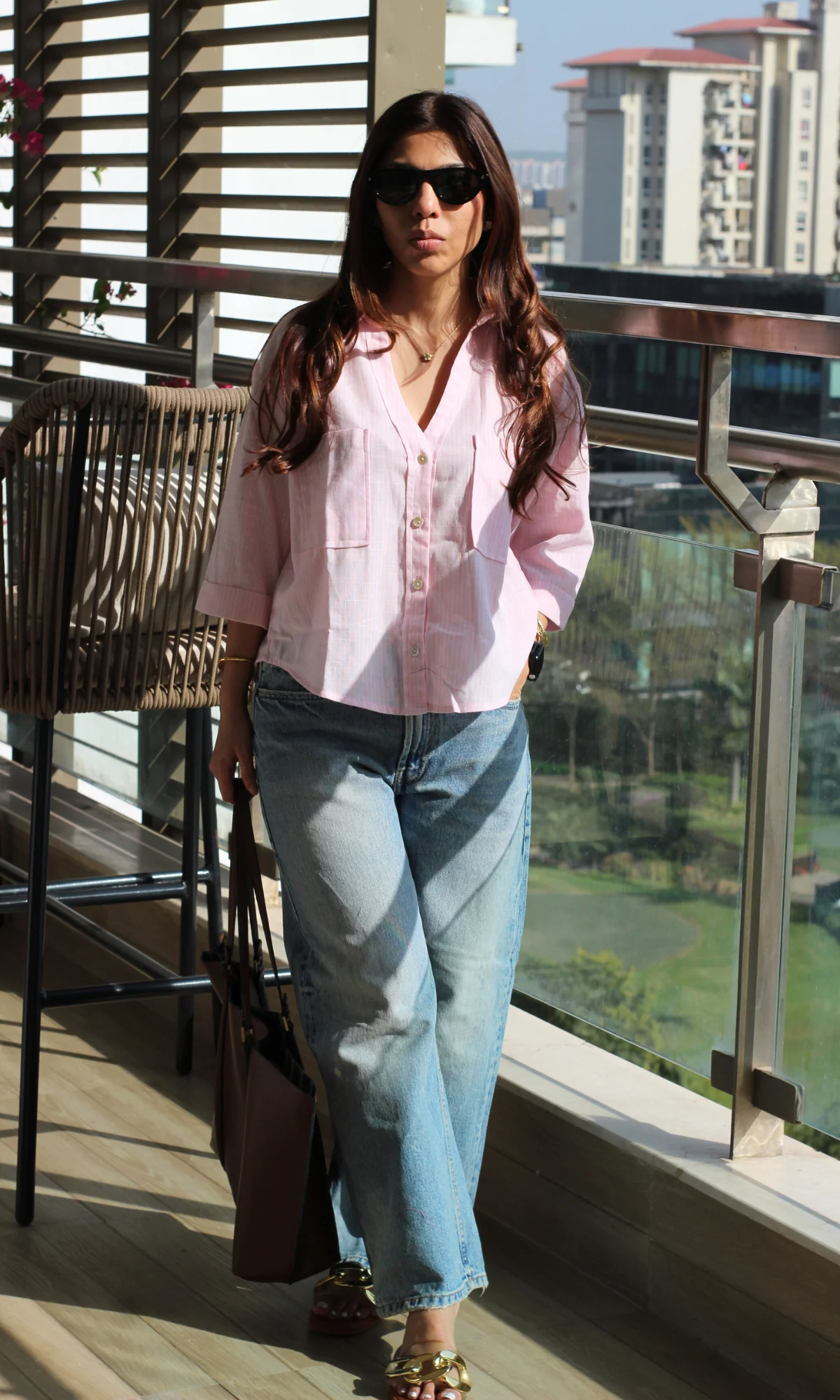 Barely Pink Stripe Cropped Shirt - Image 3