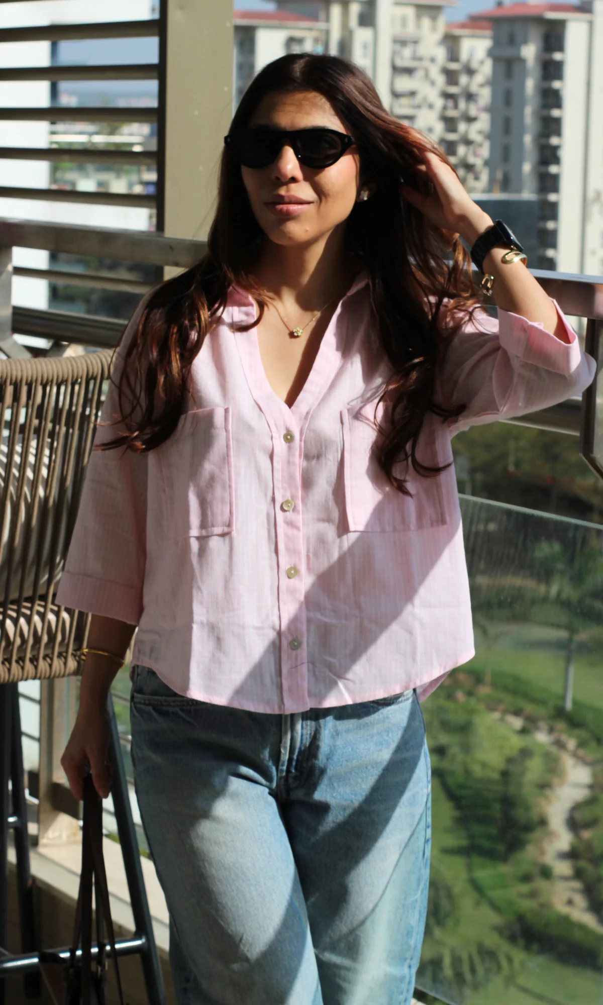 Barely Pink Stripe Cropped Shirt - Image 5