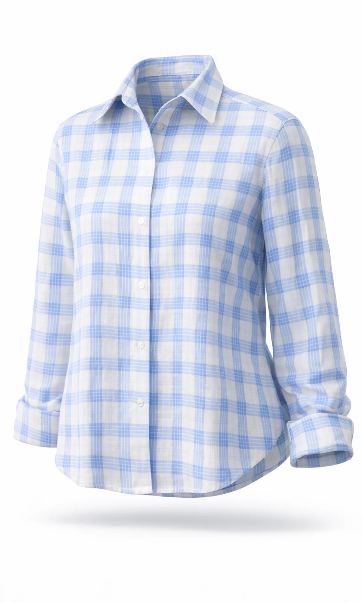 Blue-Beige Checked Peplum Shirt - Image 4