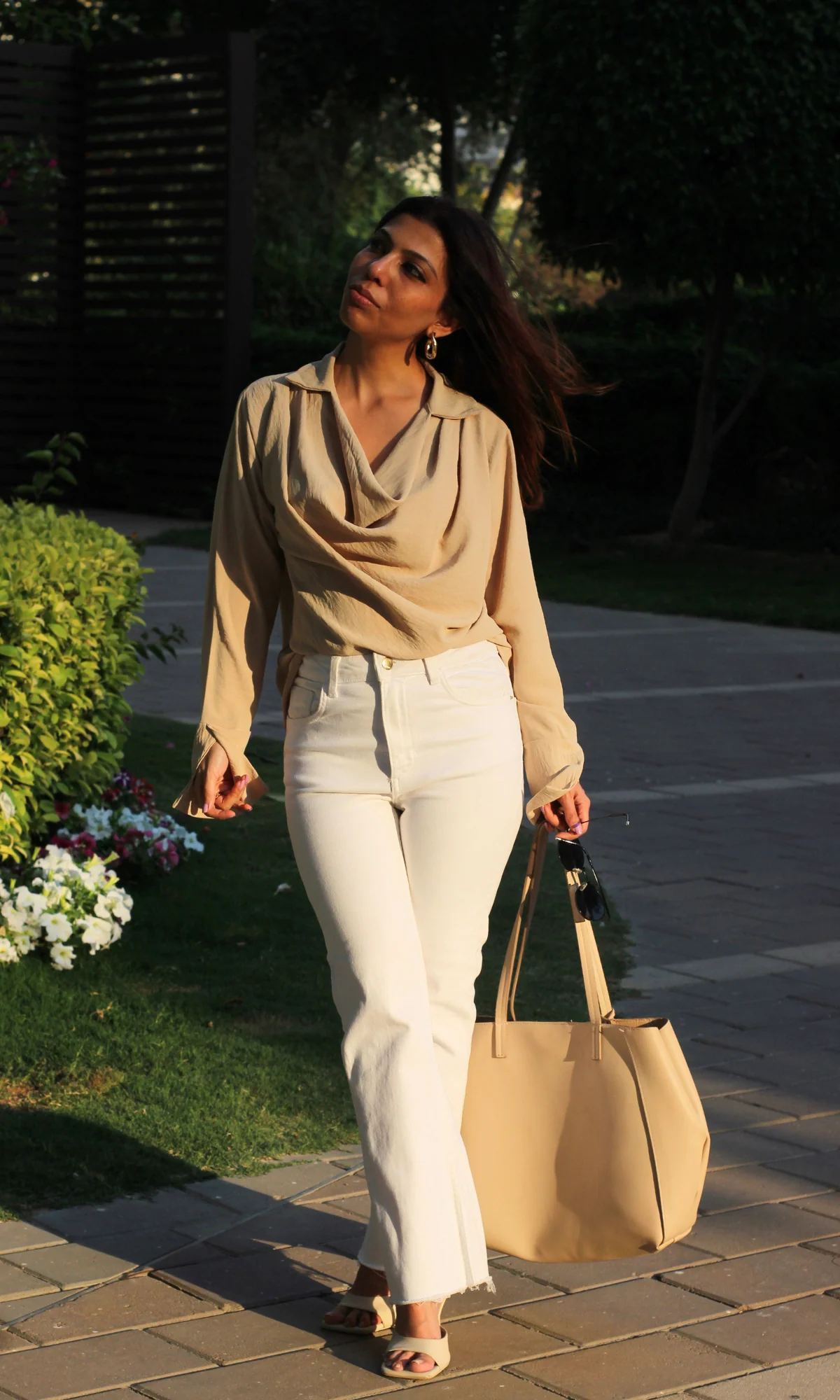 Beige Collared Cowl Neck Top - Image 3