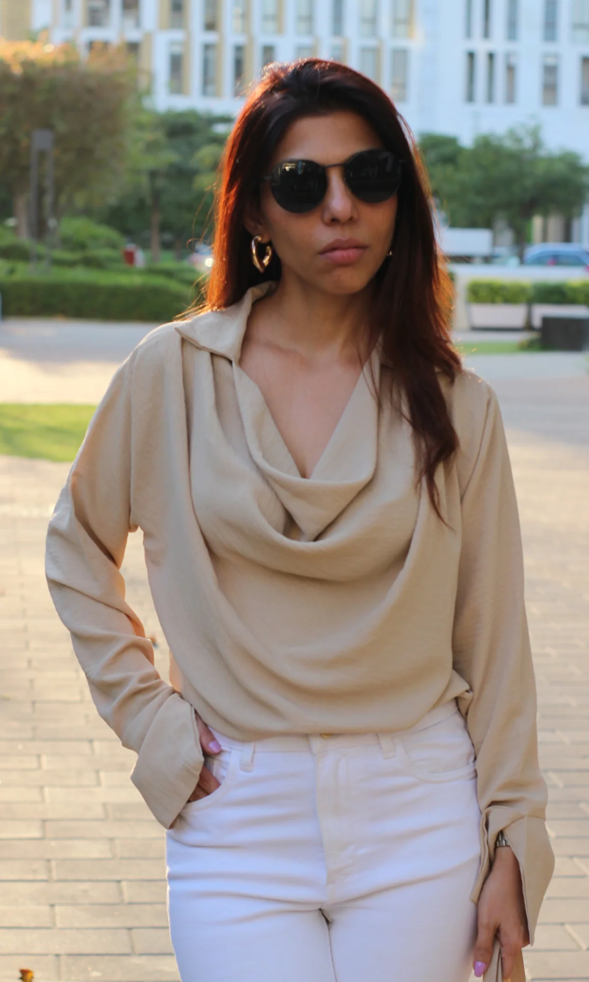 Beige Collared Cowl Neck Top - Image 5