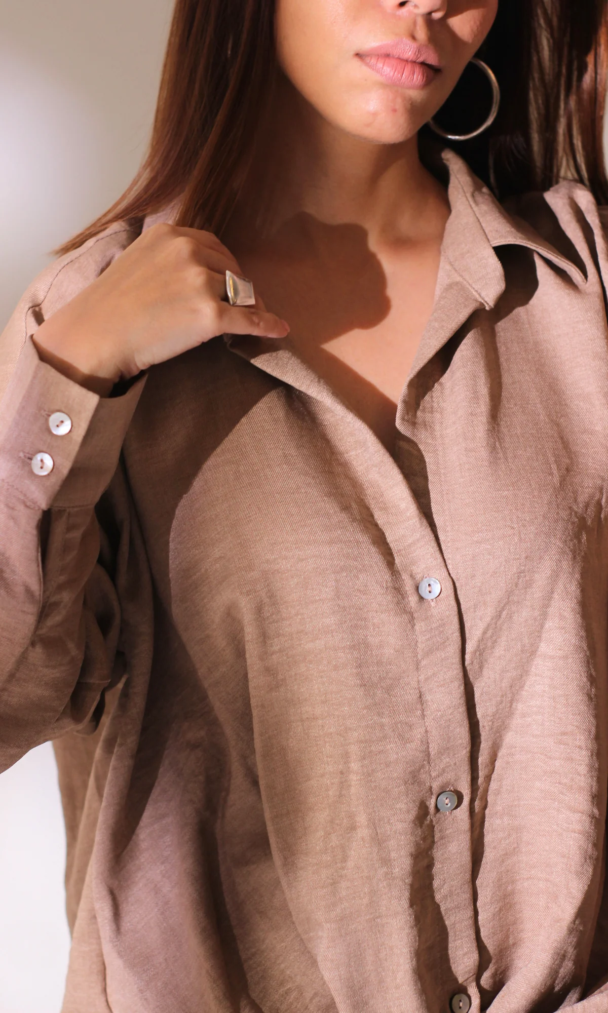 Beige Knot Detail Shirt - Image 3