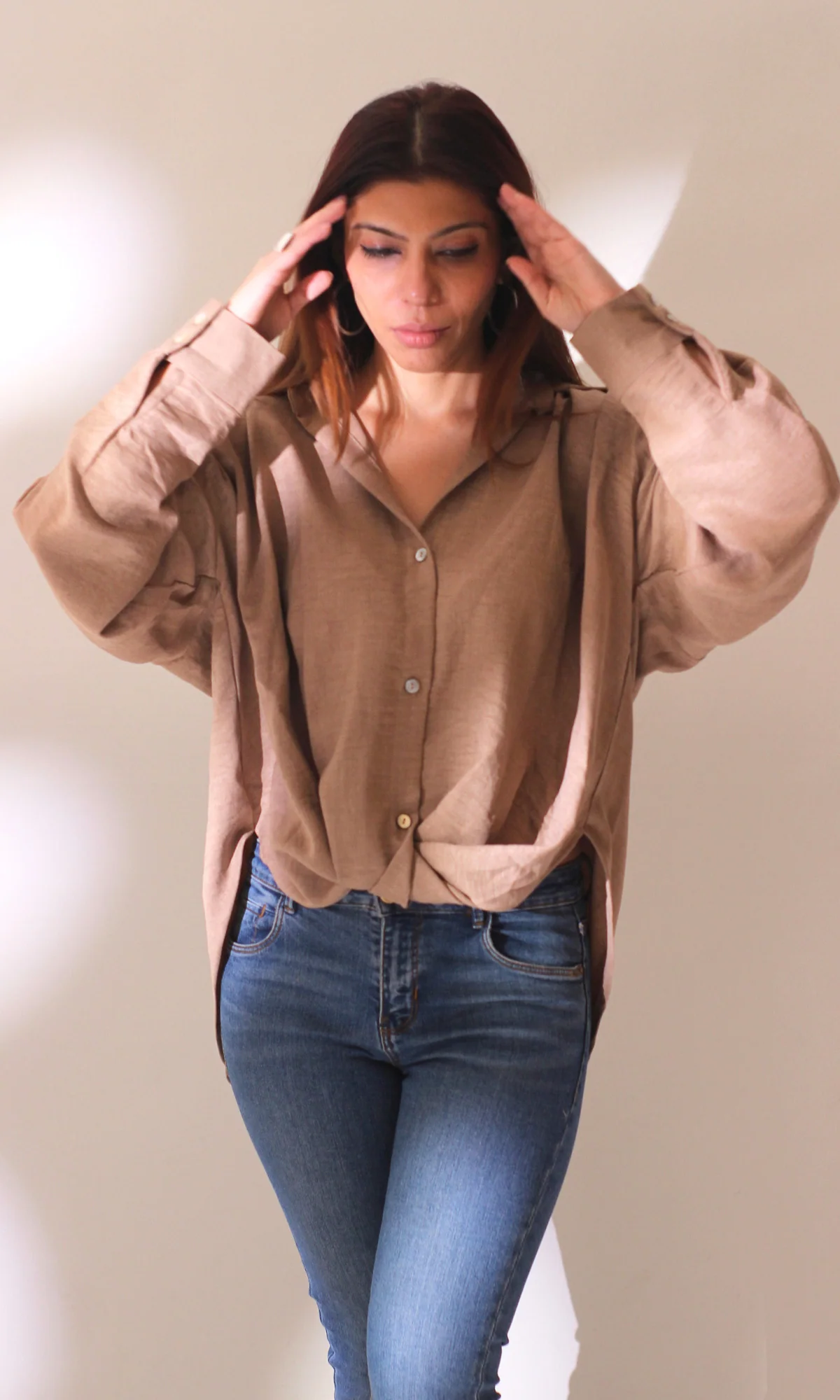 Beige Knot Detail Shirt - Image 5