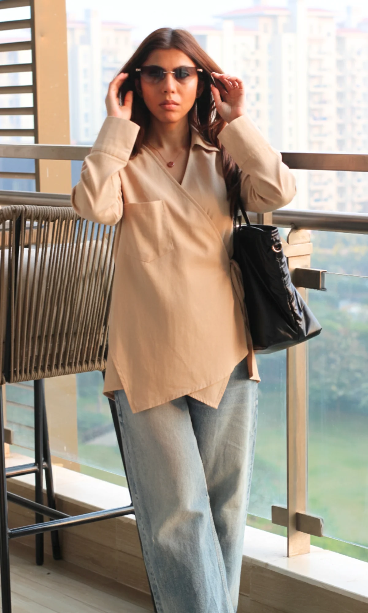 Beige Linen Cuts Detail Kimono Top - Image 3