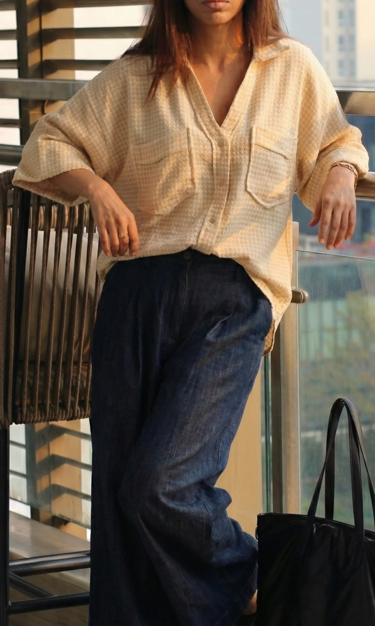 Beige Weave Loose Shirt - Image 2