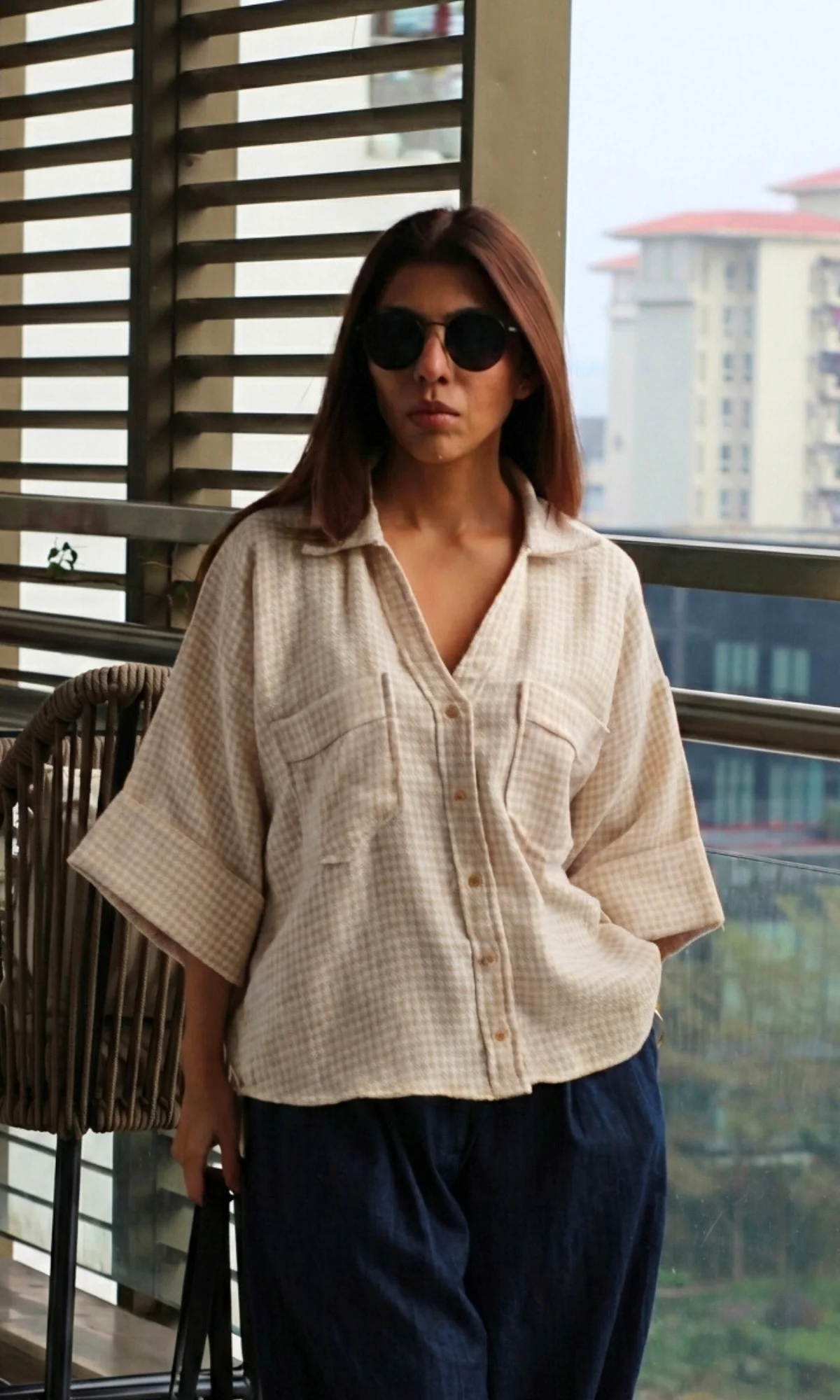 Beige Weave Loose Shirt - Image 3