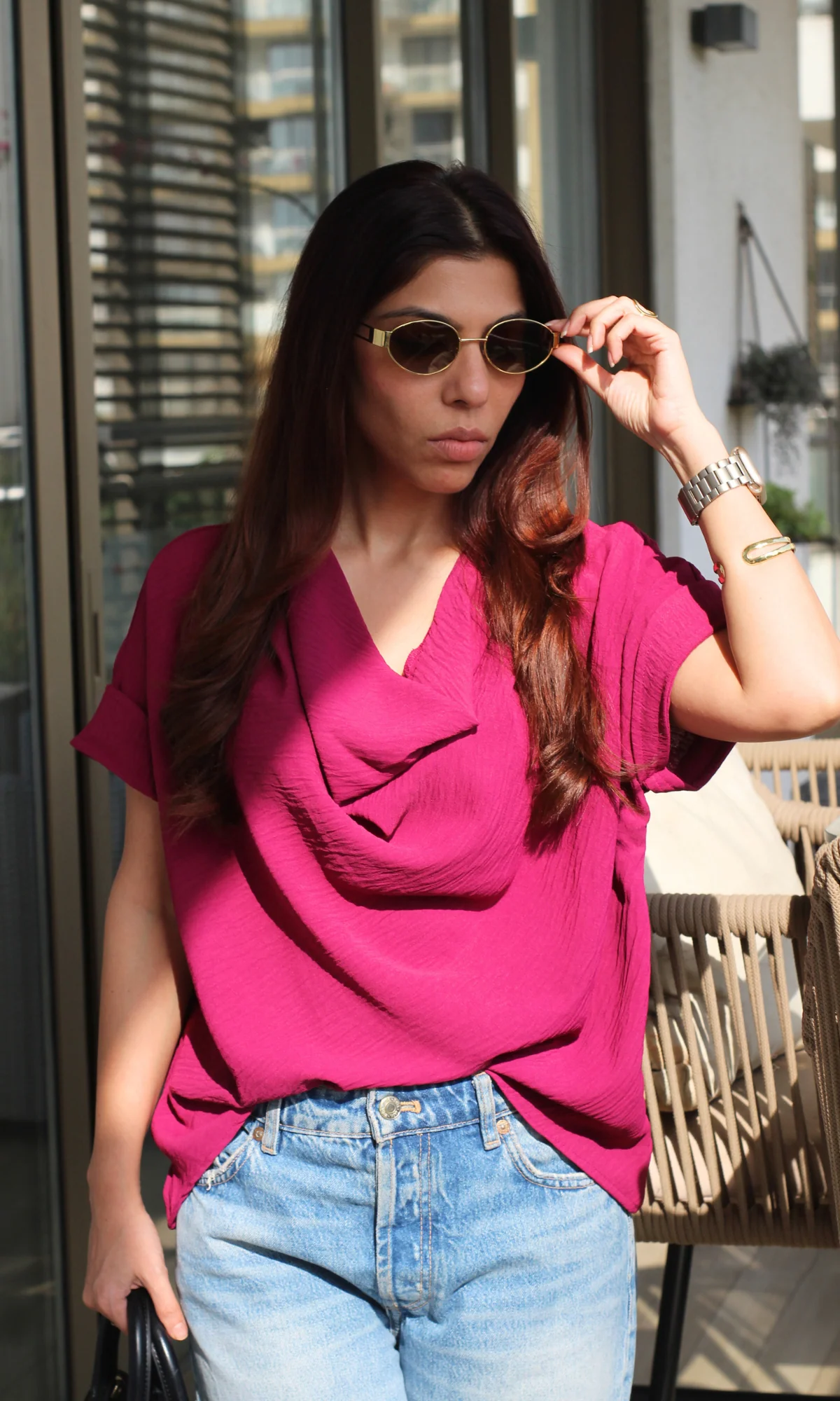 Berry Flowing Cowl Neck Top - Image 2