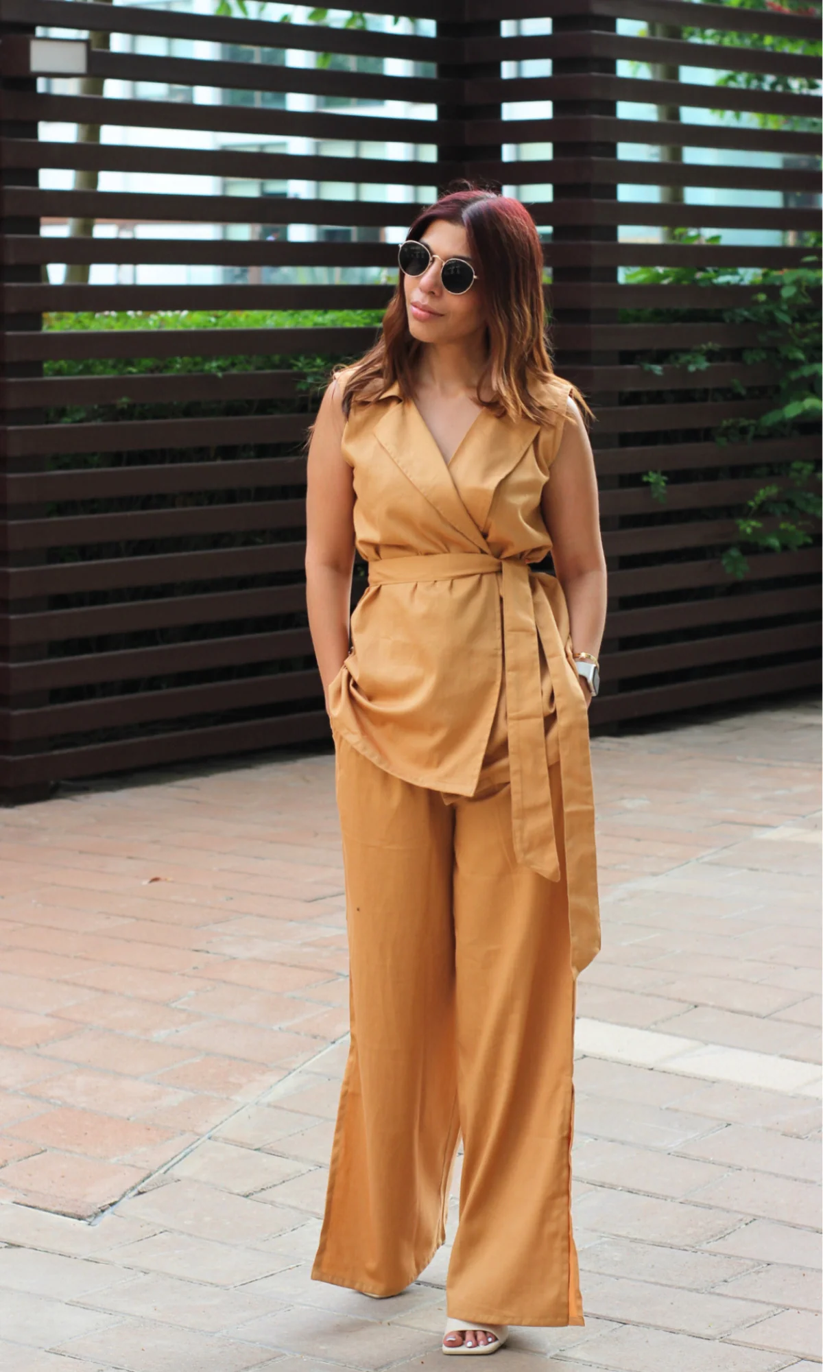 Biscoff Belted Blazer Top with Flared Pants Co-ord - Image 4