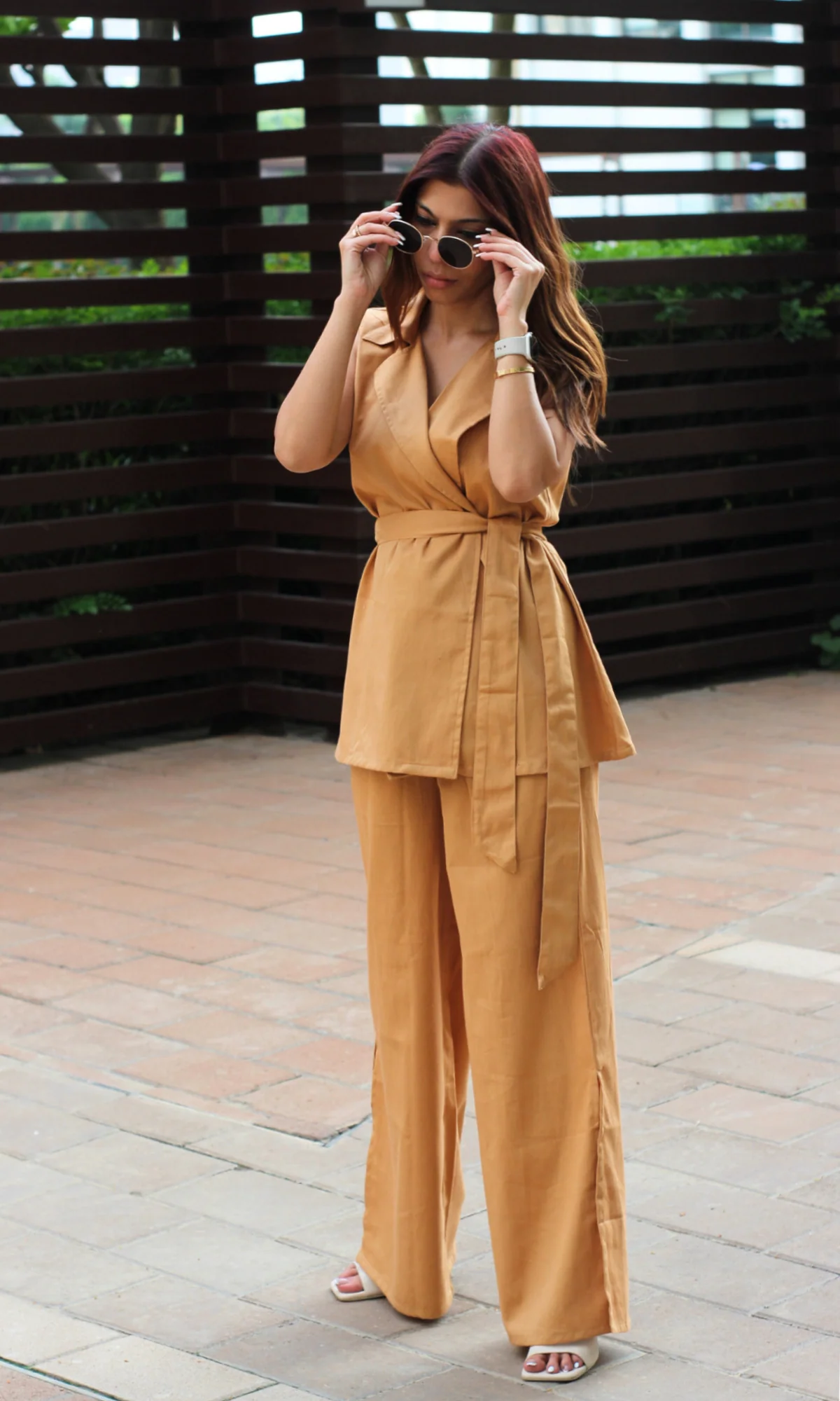 Biscoff Belted Blazer Top with Flared Pants Co-ord - Image 5