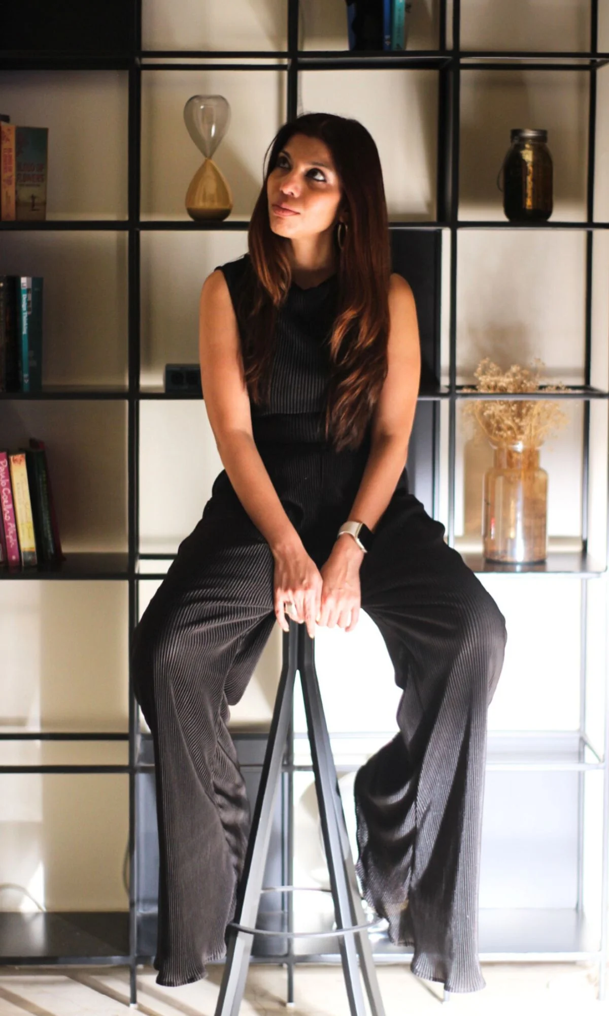 Black Abstract Neck Top with Flared Pants - Image 2