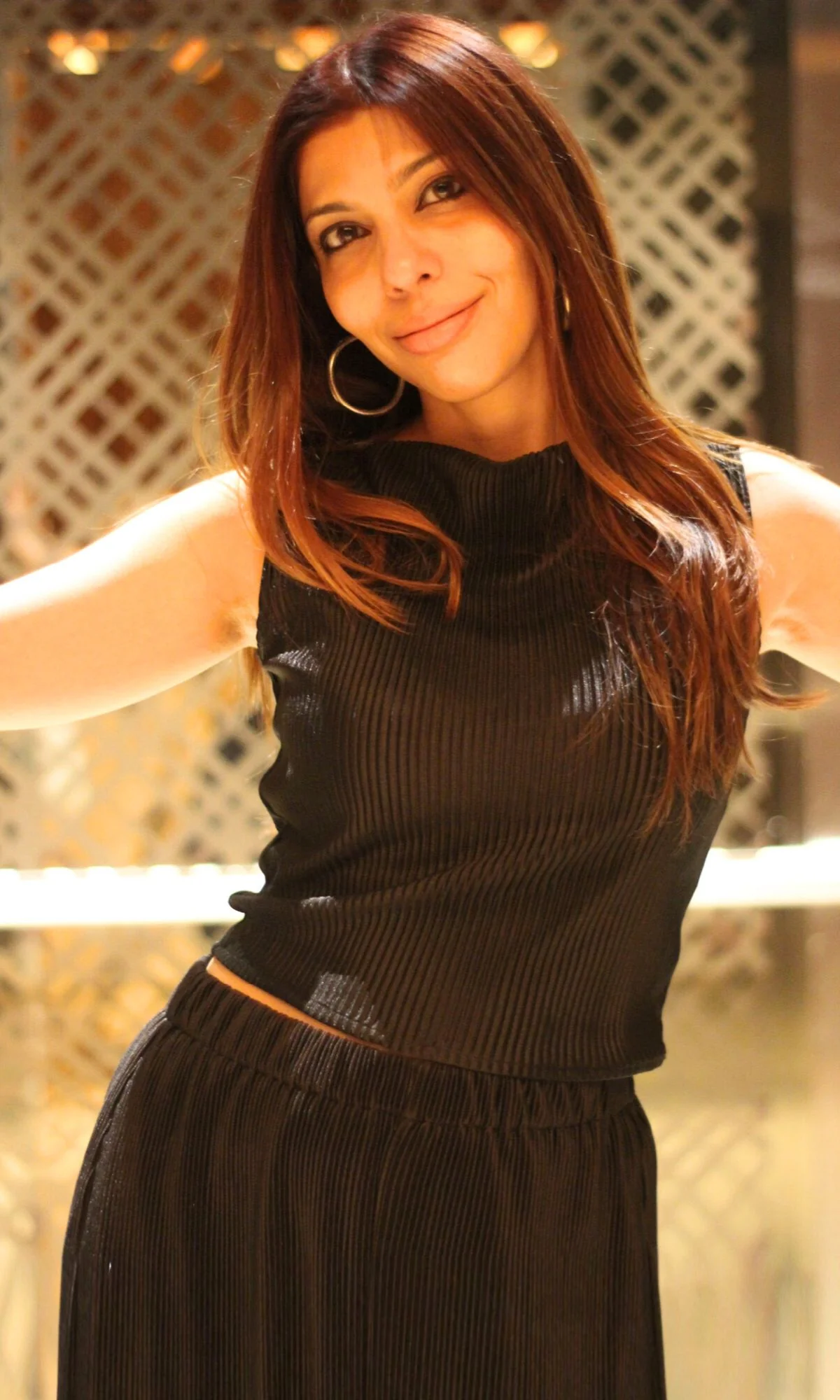 Black Abstract Neck Top with Flared Pants - Image 3