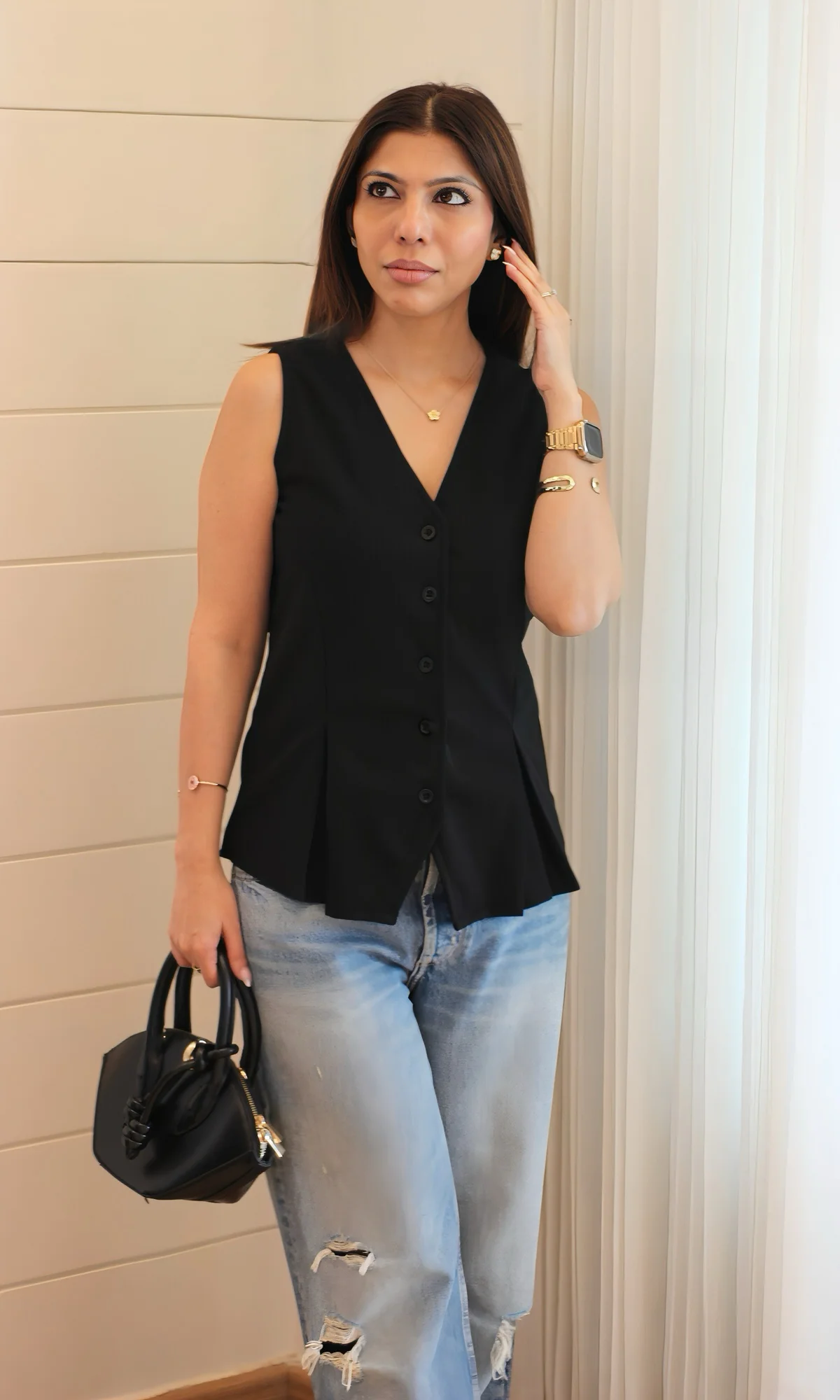 Black Buttoned Detail Waist Coat
