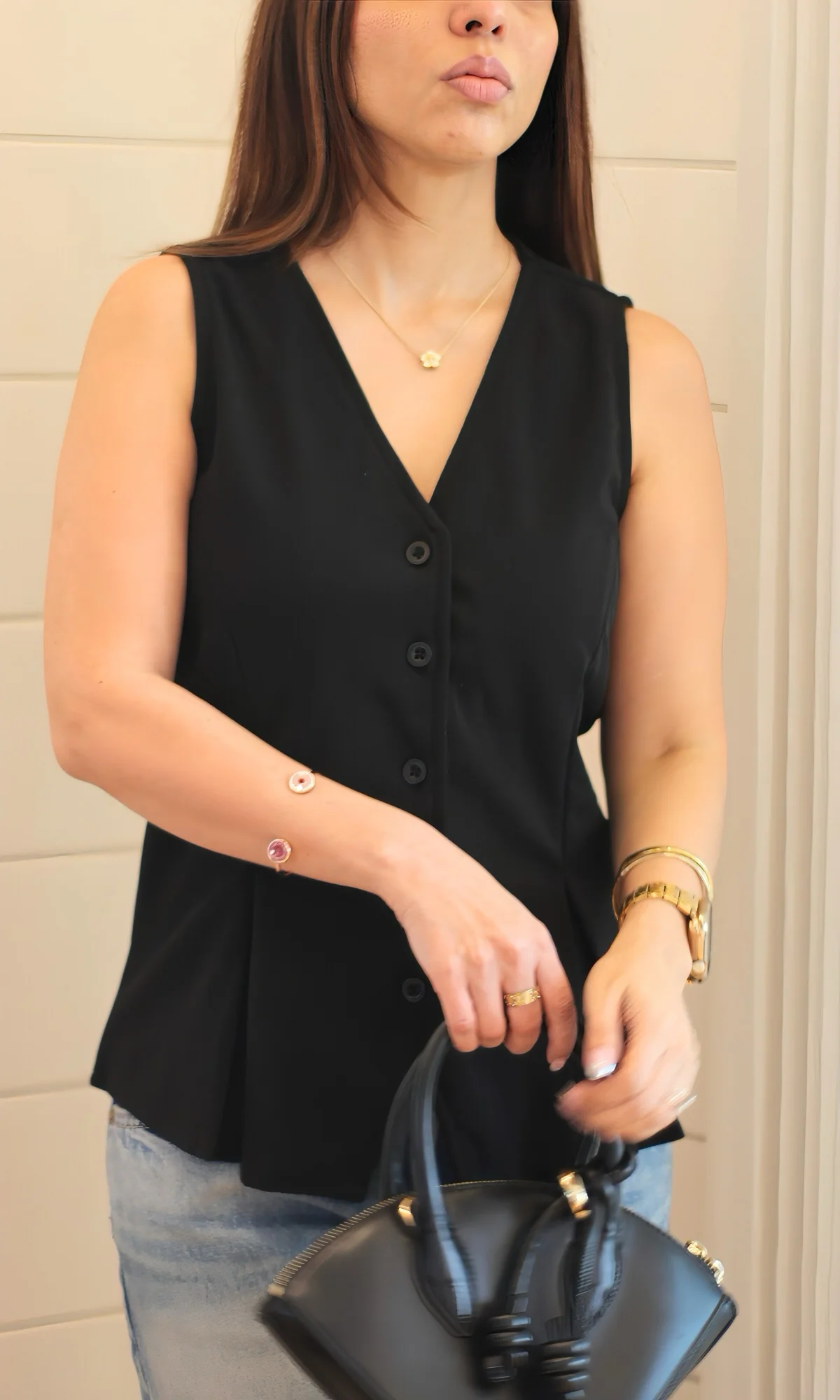 Black Buttoned Detail Waist Coat - Image 2