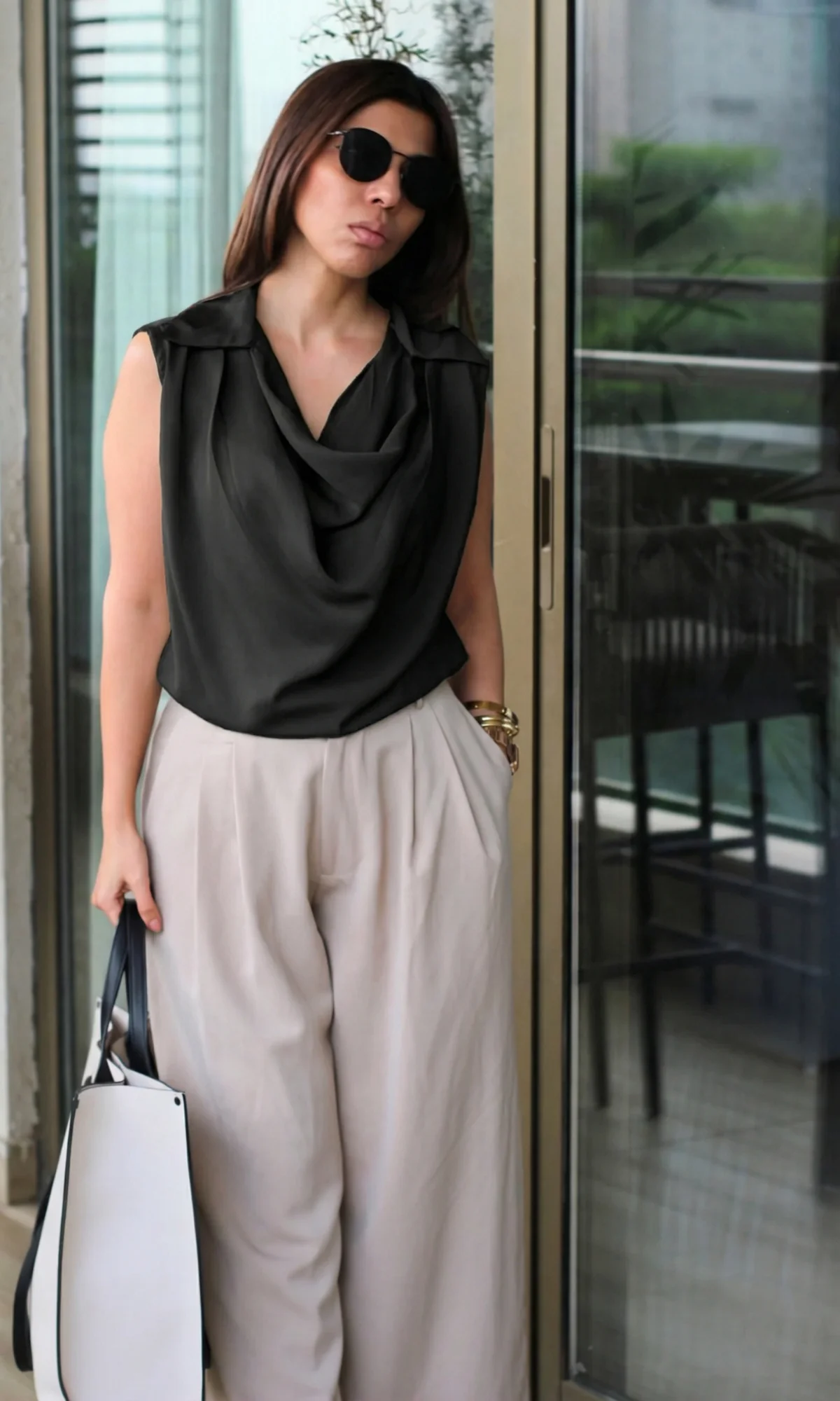 Black Collared Cowl Neck Top - Image 3