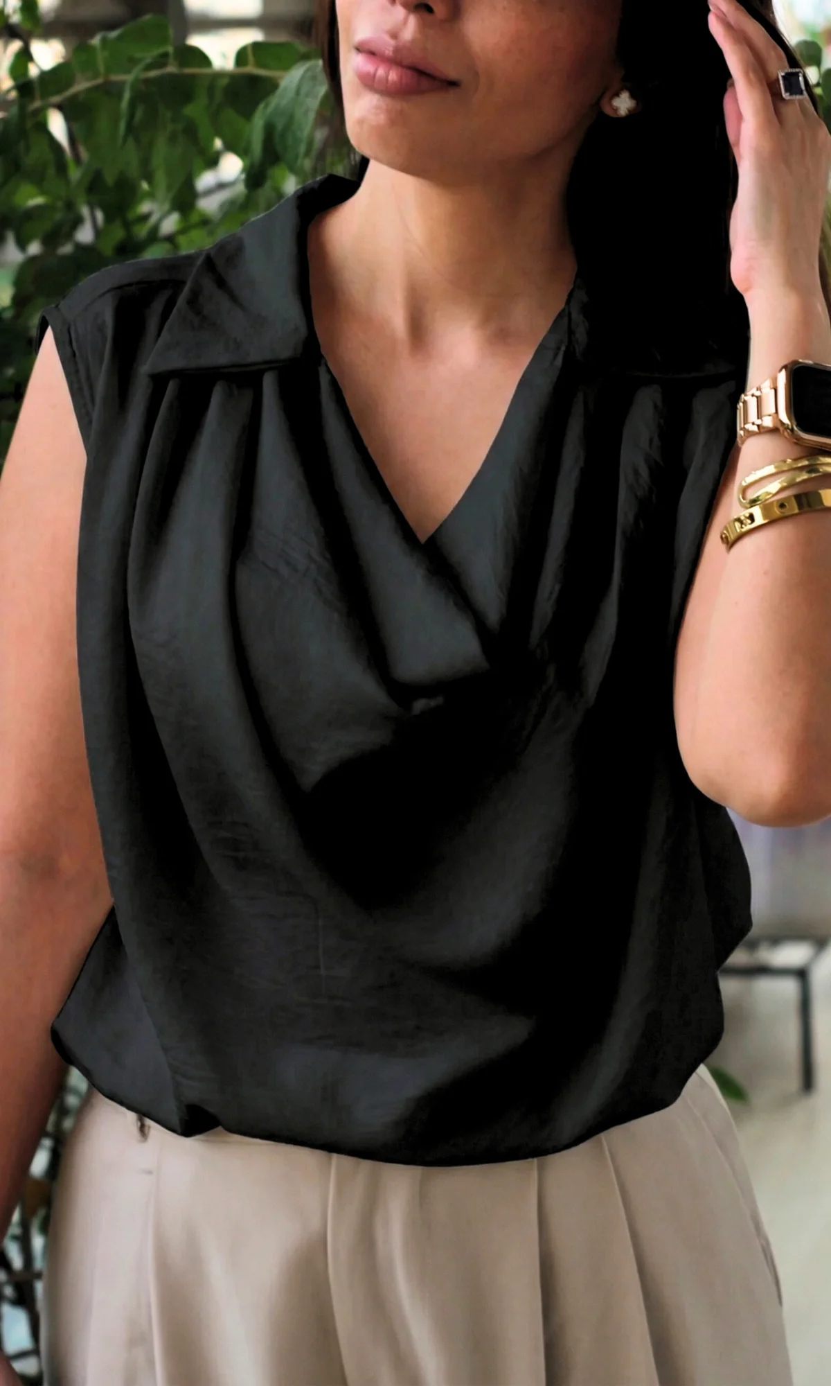Black Collared Cowl Neck Top - Image 4