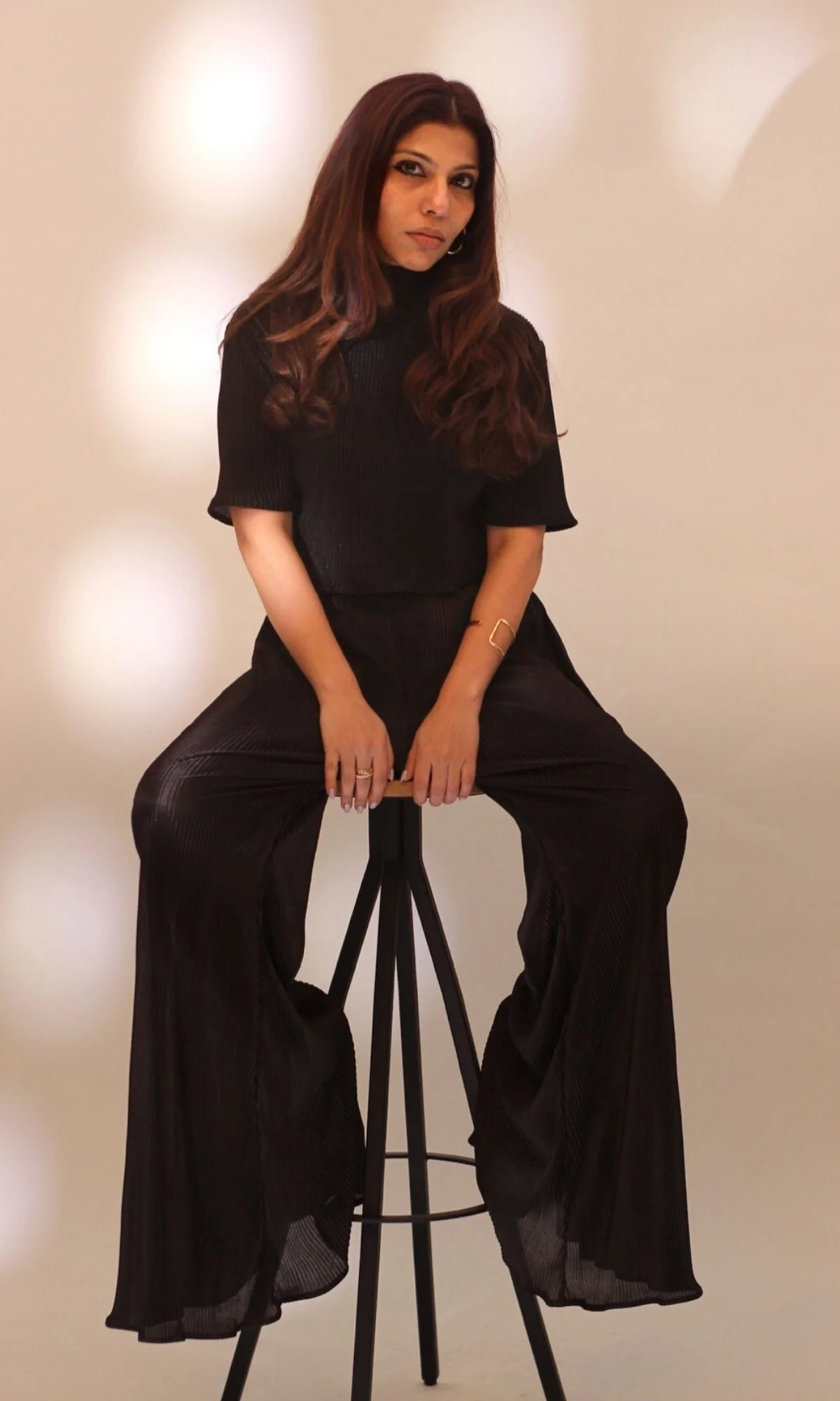 Black High Neck Top with Flared Pants