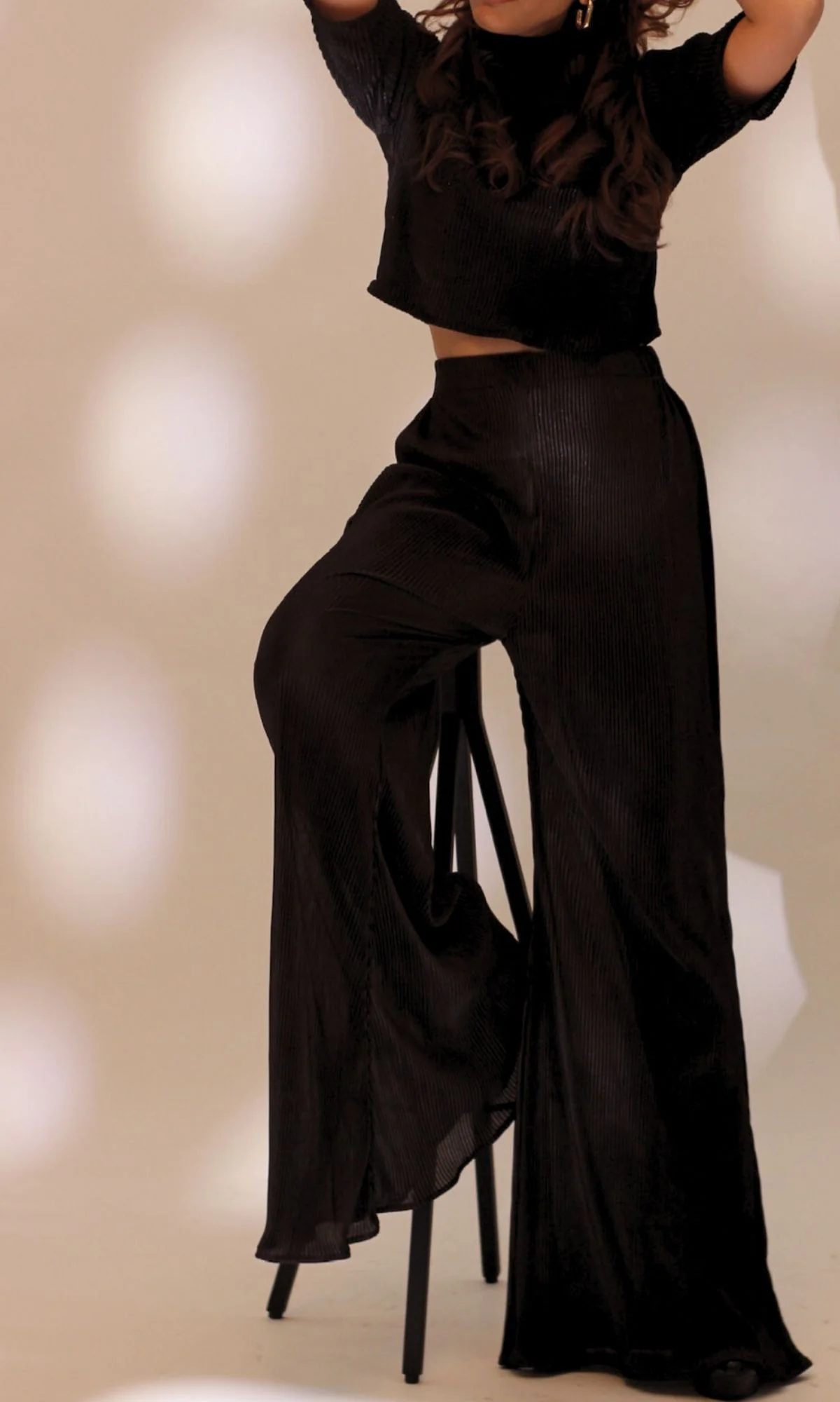 Black High Neck Top with Flared Pants - Image 5