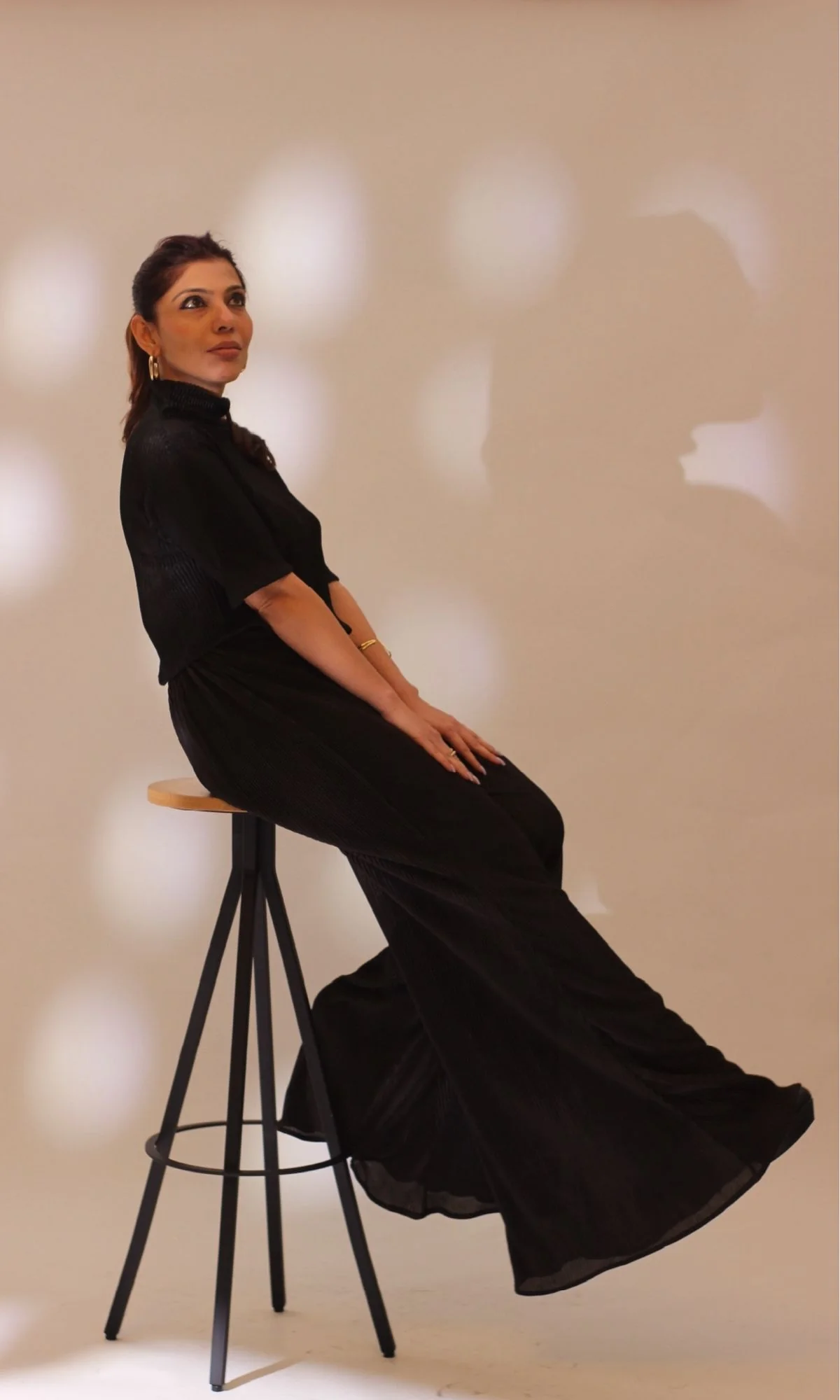 Black High Neck Top with Flared Pants - Image 7