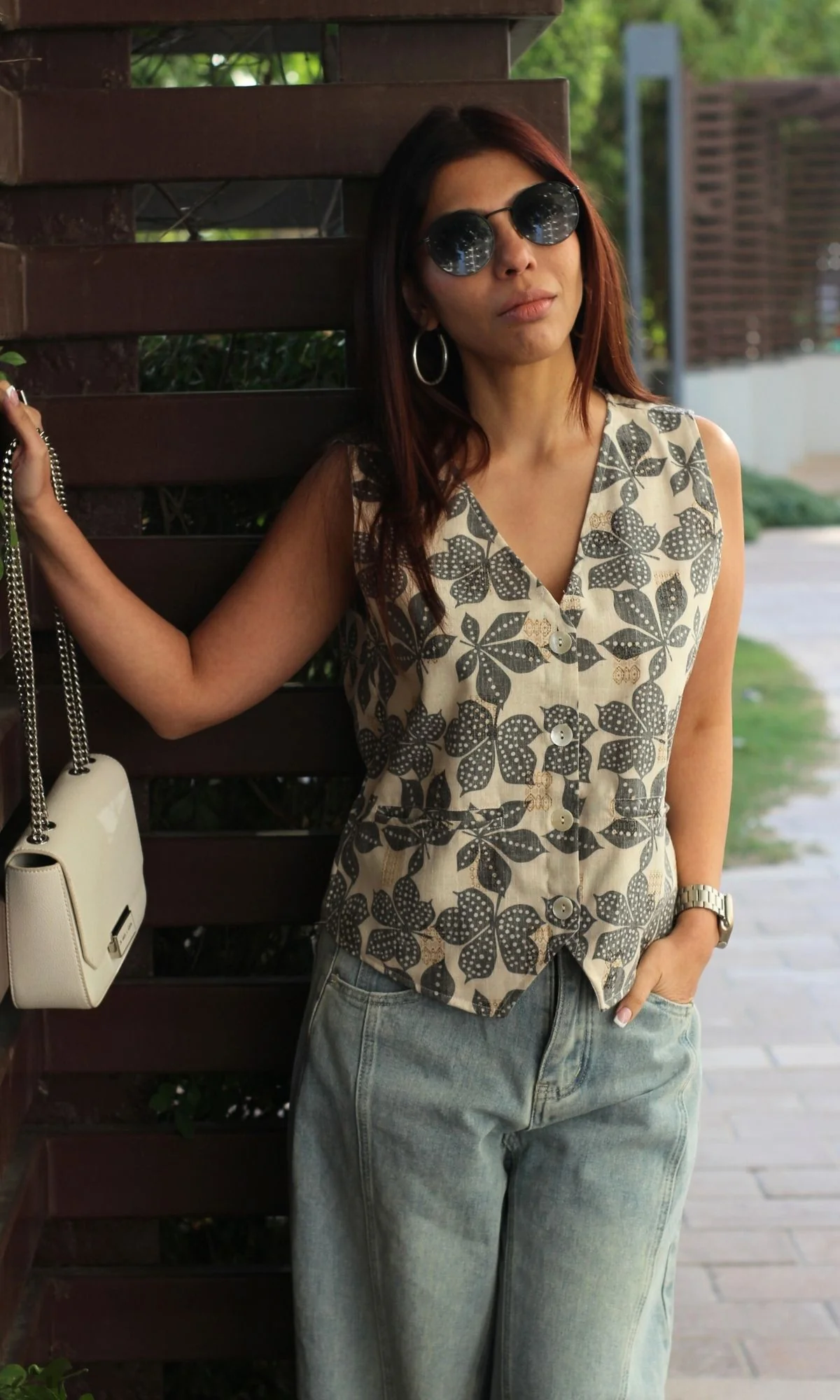 Black Leaf Print Waist Coat - Image 3