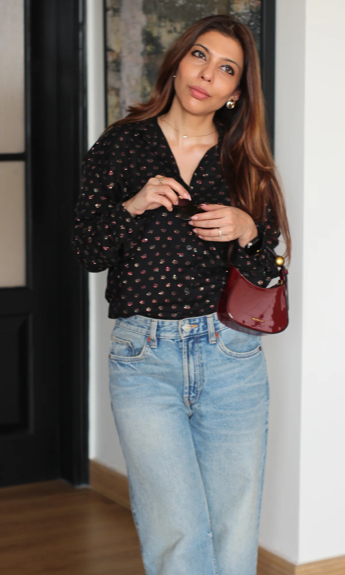 Black Lurex Flowing Shirt