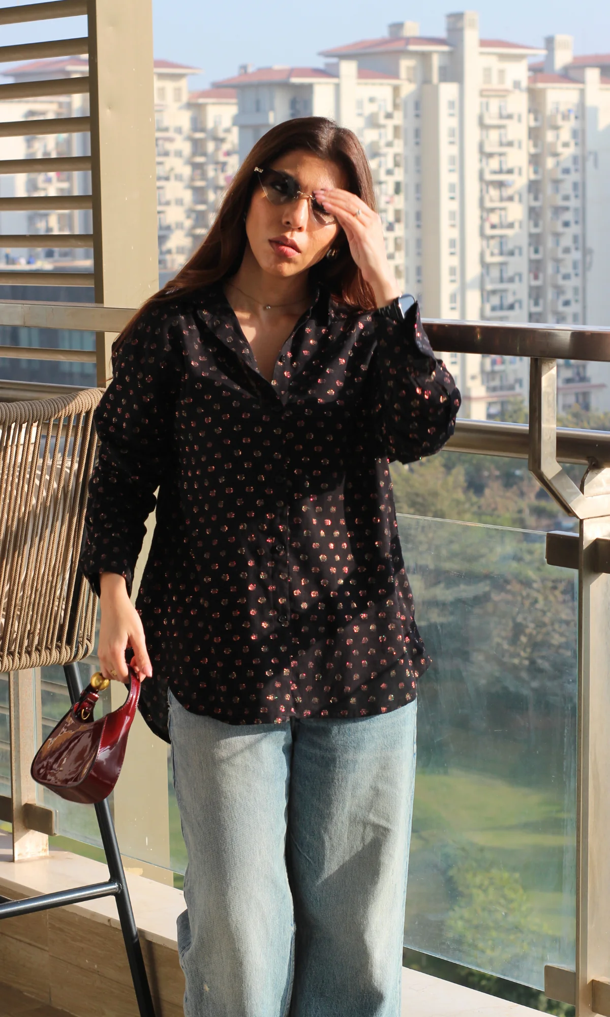 Black Lurex Flowing Shirt - Image 4