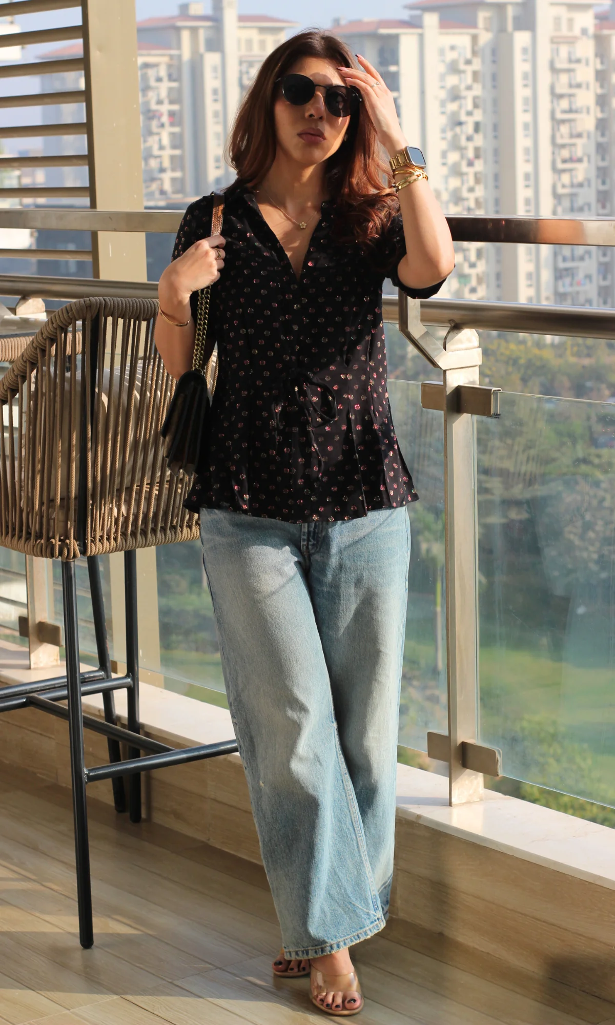 Black Lurex Tie Detail Top - Image 2