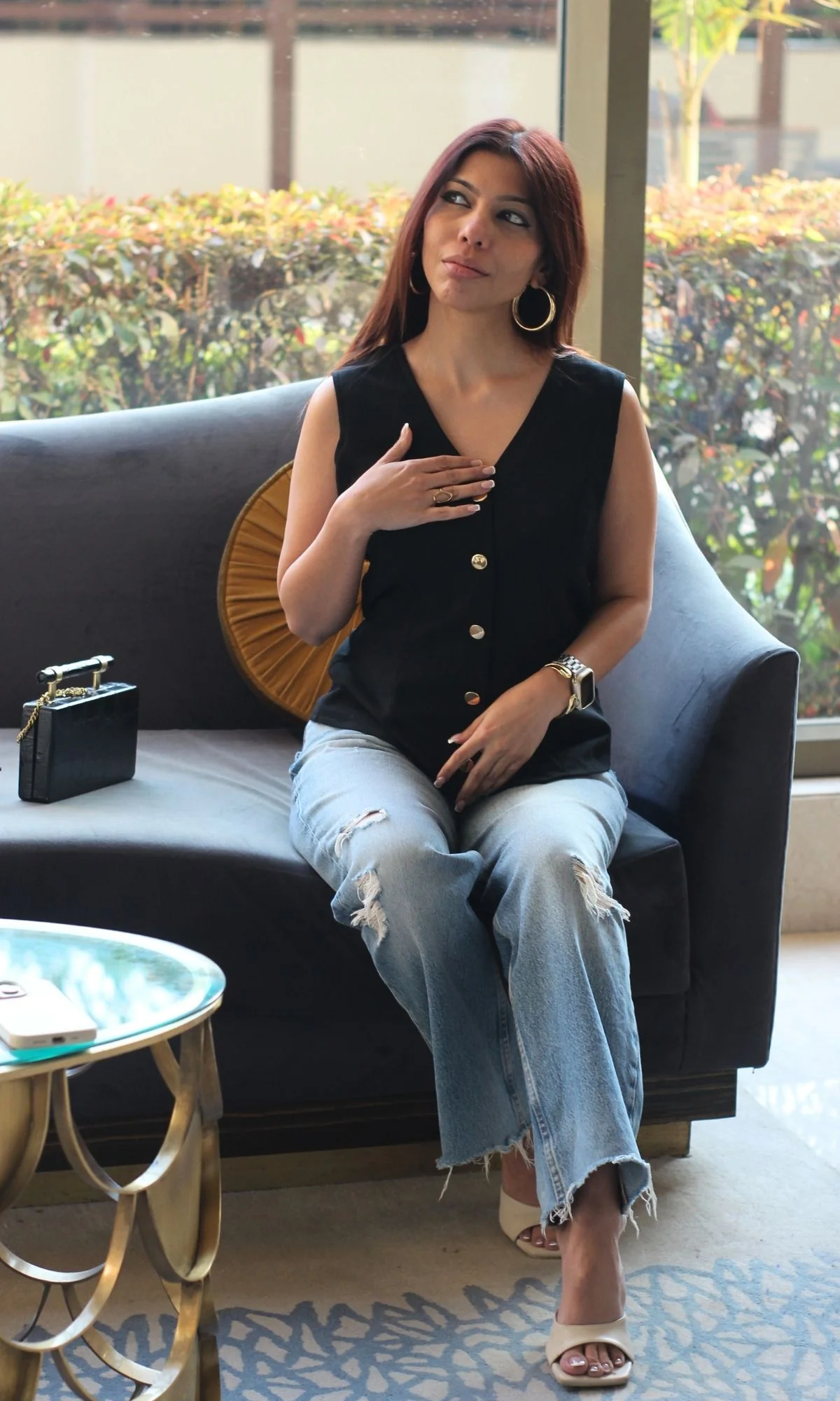 Black Metallic Buttoned Waist Coat - Image 3
