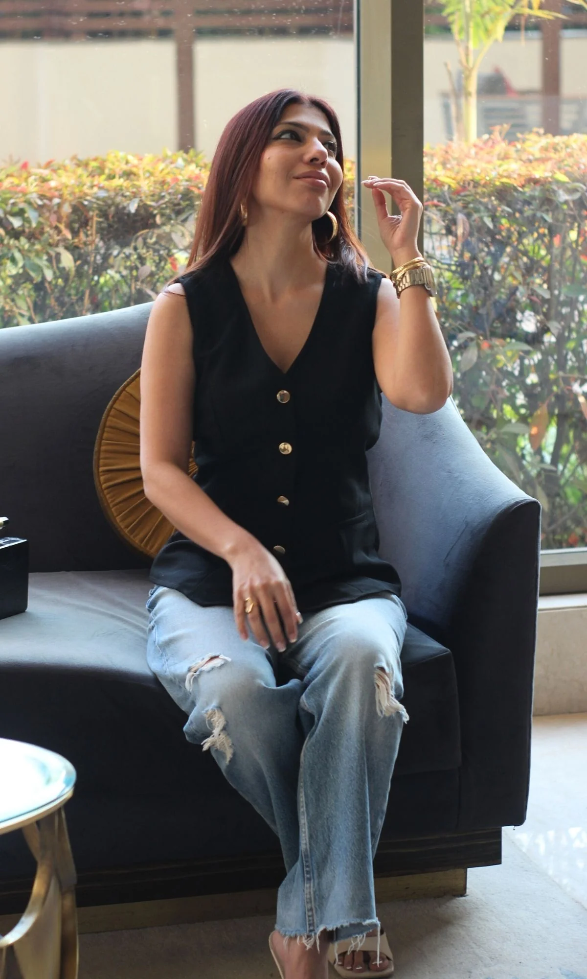 Black Metallic Buttoned Waist Coat - Image 6