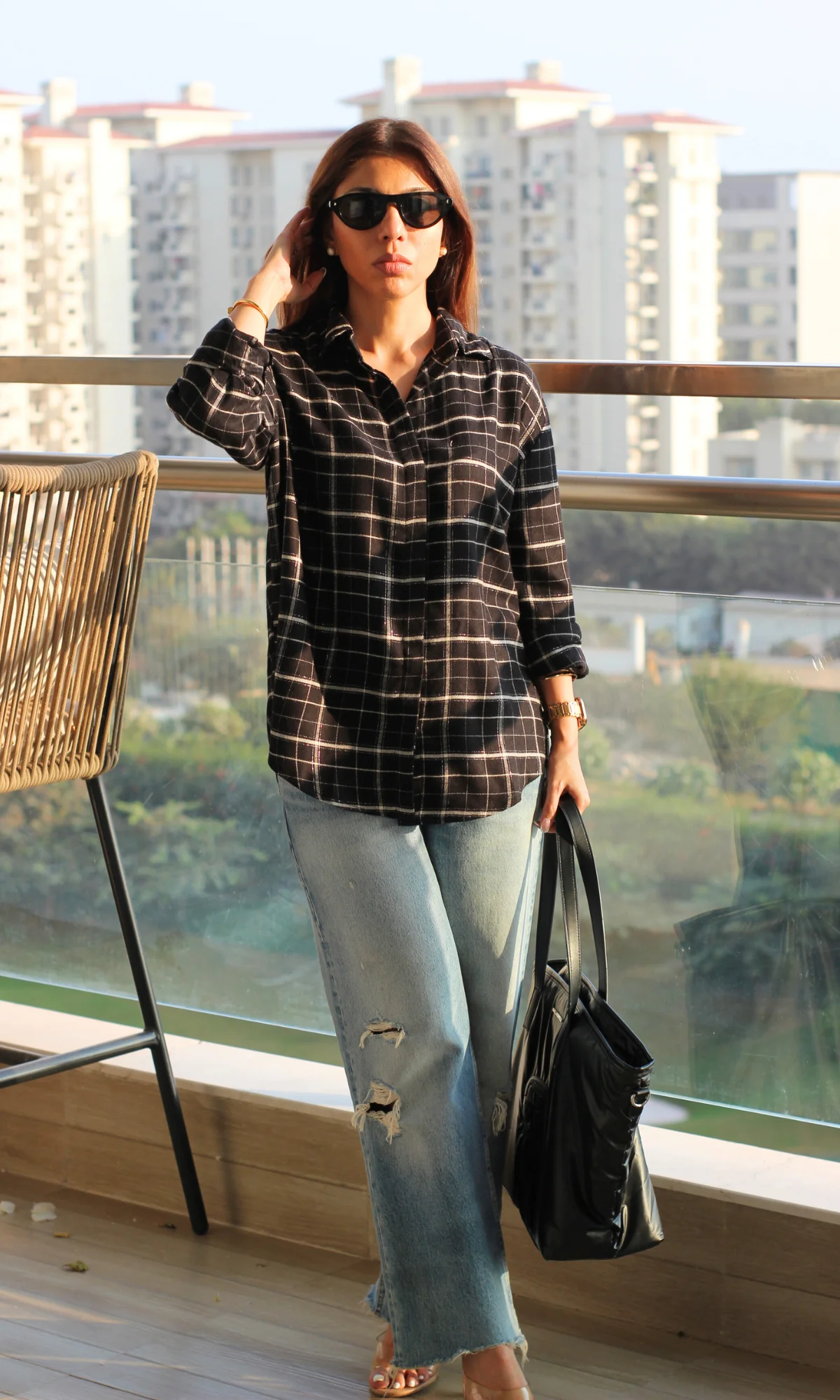 Black Plaid Checked Shirt - Image 2