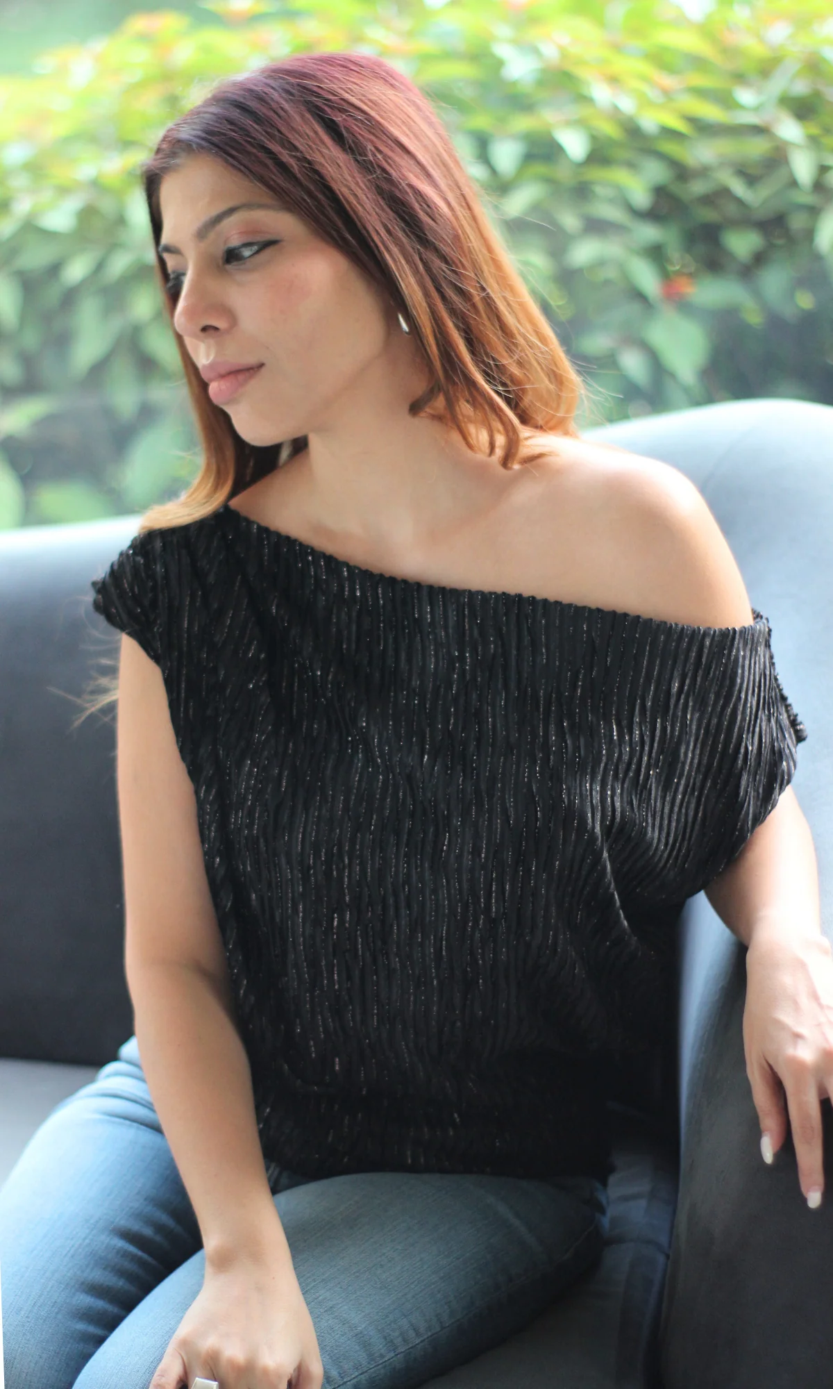 Black Pleated One-Shoulder Top - Image 5