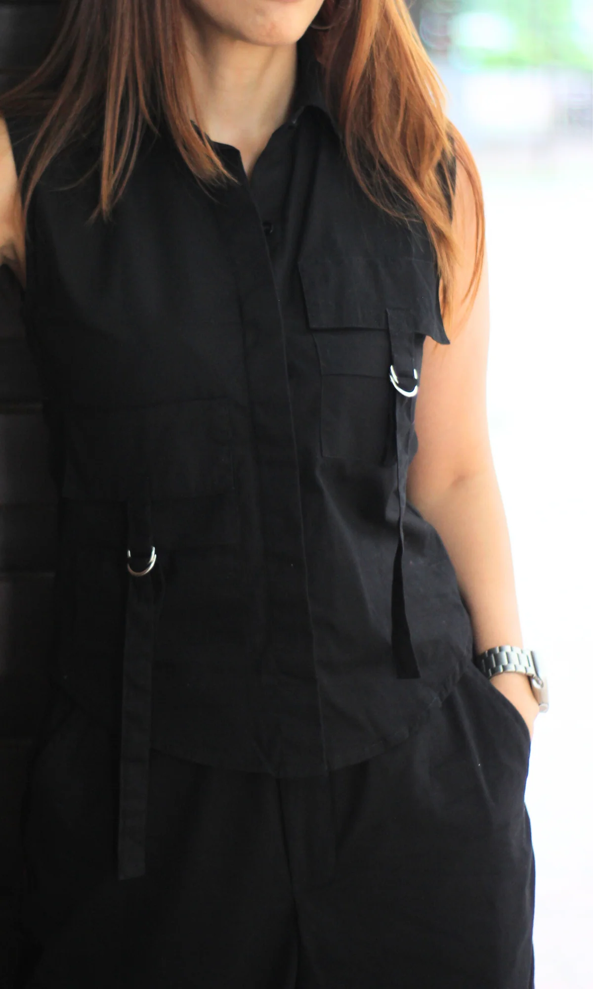 Black Poplin Shirt and Cargo Pants - Image 3