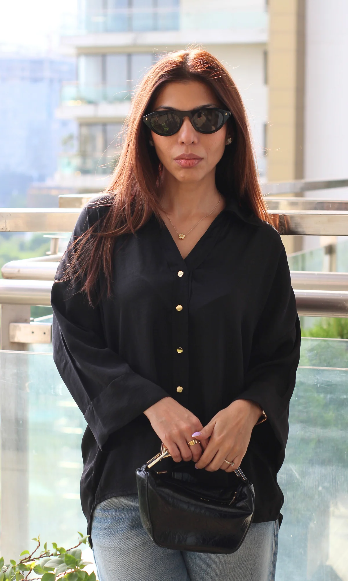 Black Sleeved Metallic Buttoned Shirt - Image 3