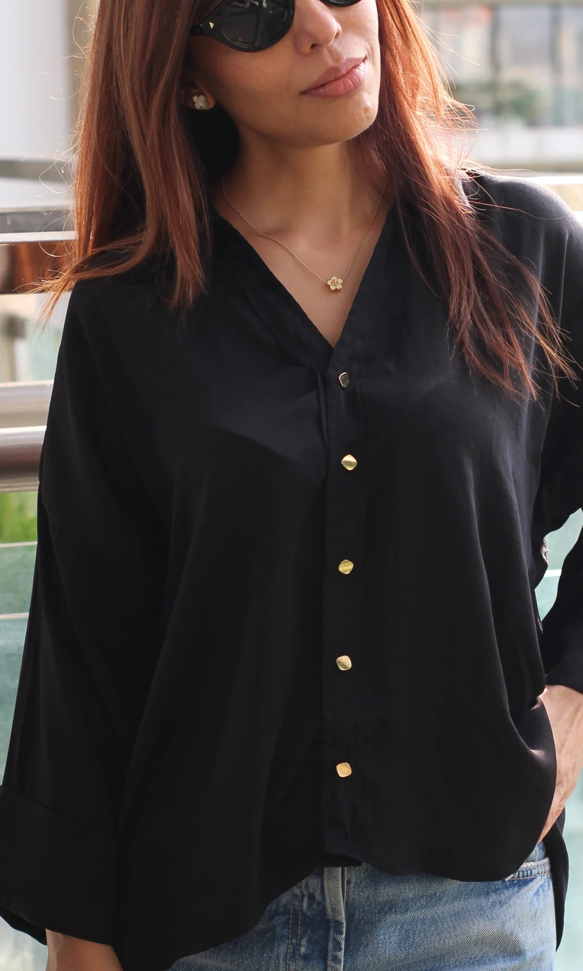 Black Sleeved Metallic Buttoned Shirt - Image 5
