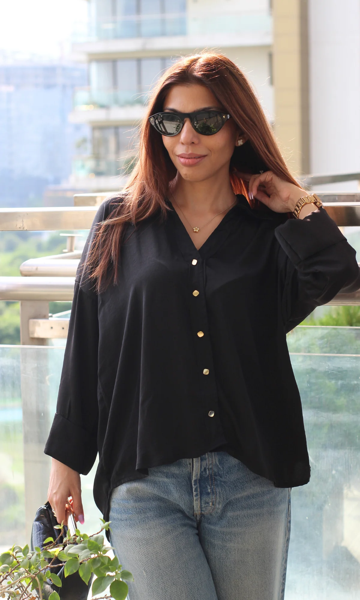 Black Sleeved Metallic Buttoned Shirt - Image 6