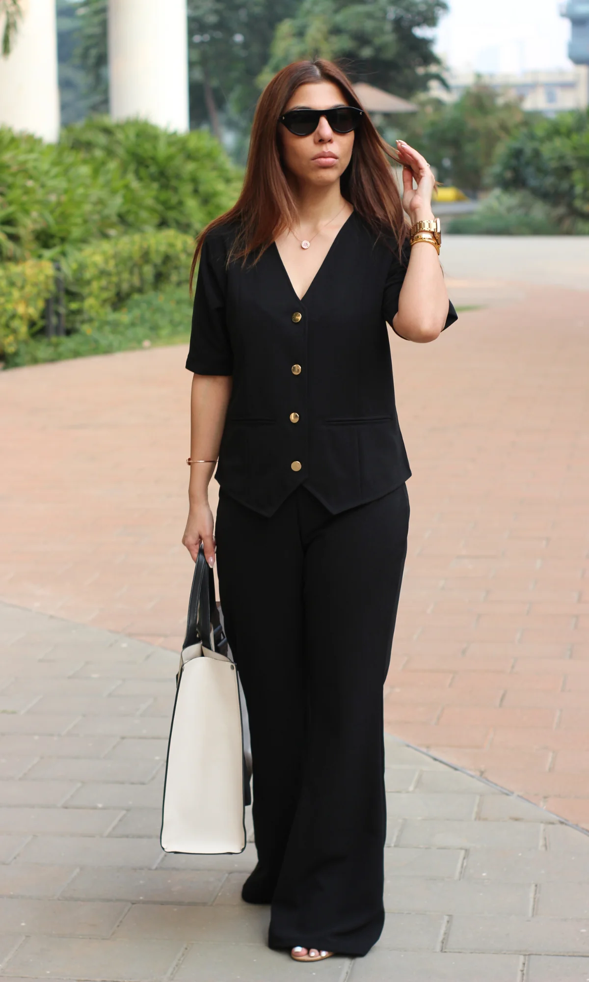 Black Sleeved Waist Coat and Flared Pants Co-ord - Image 3