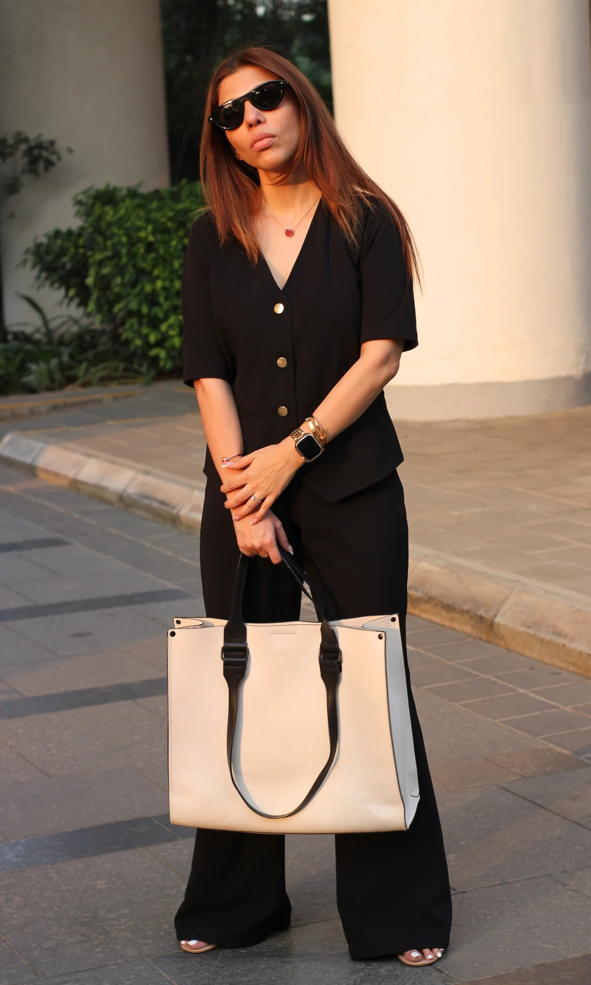 Black Sleeved Waist Coat and Flared Pants Co-ord - Image 4