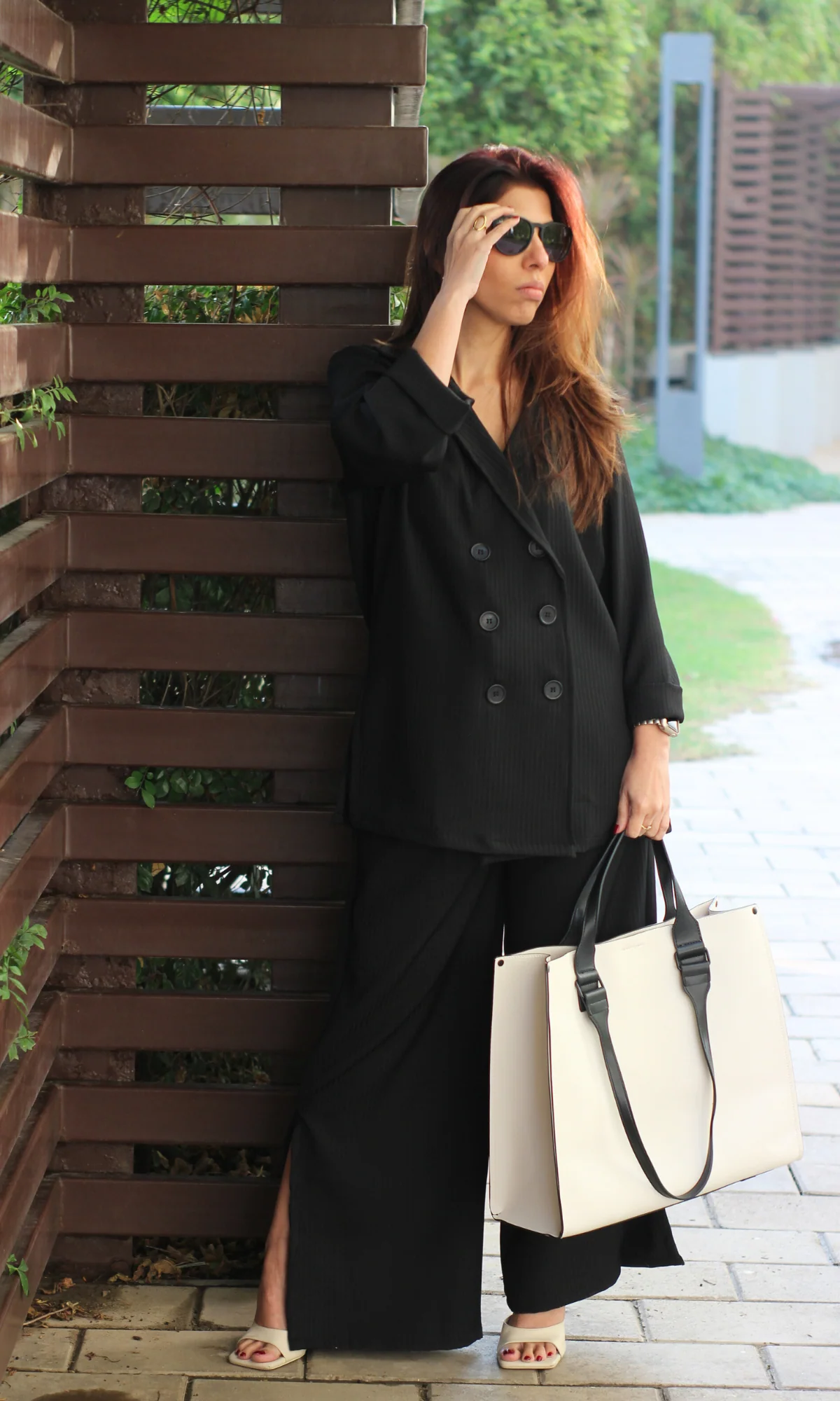 Black Striped Blazer Top with Slit Pants Co-ord - Image 5