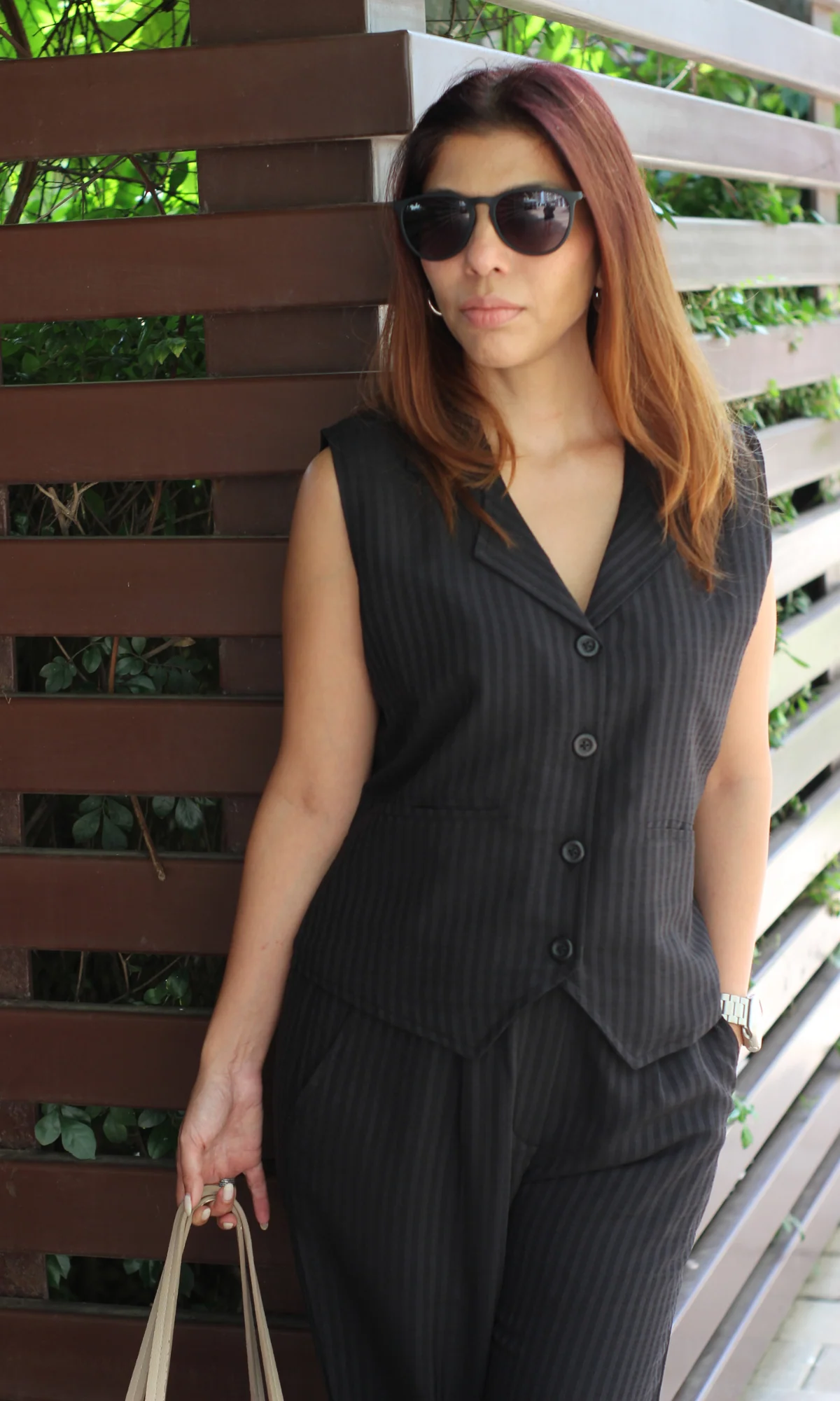 Black Striped Collared Waist Coat and Pants - Image 5