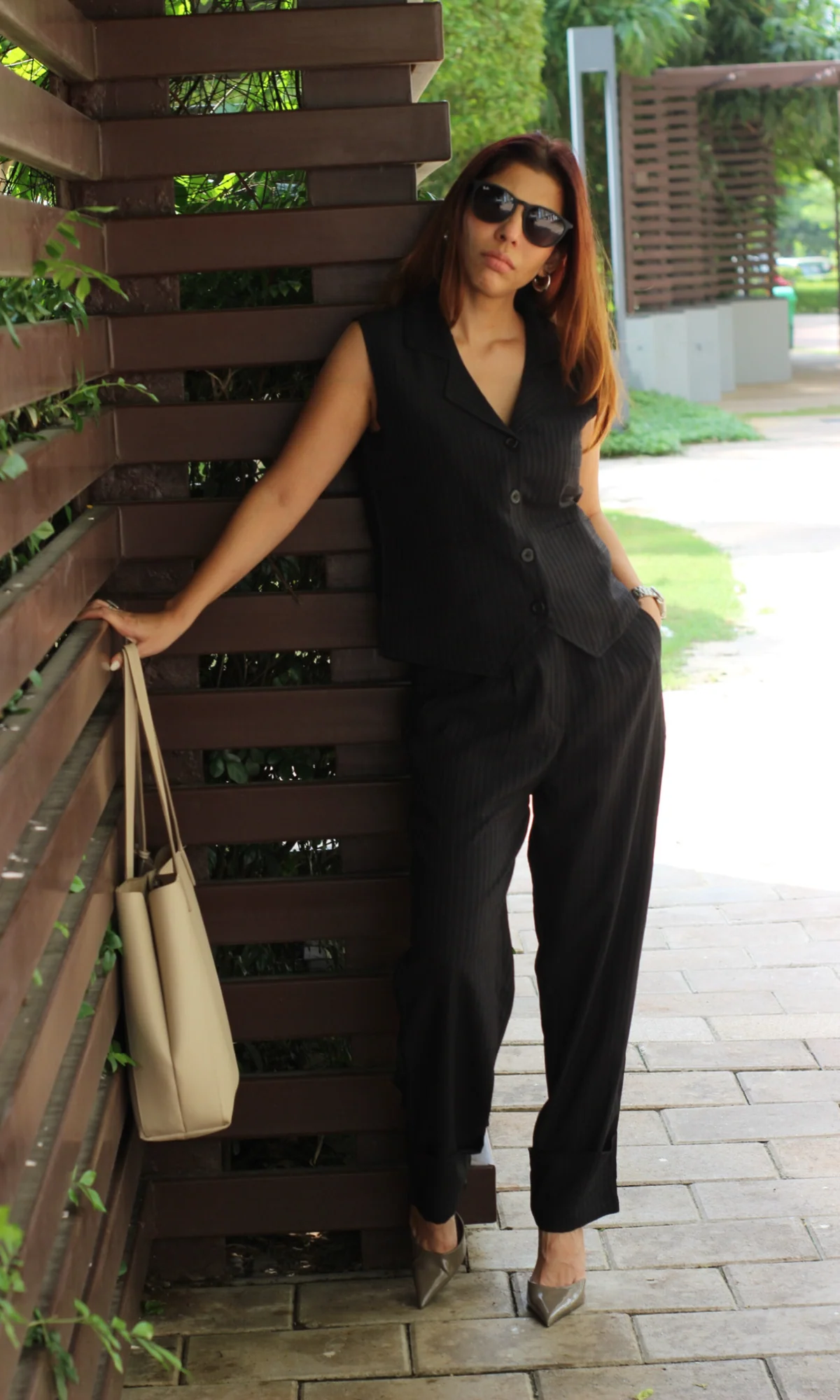 Black Striped Collared Waist Coat and Pants - Image 7