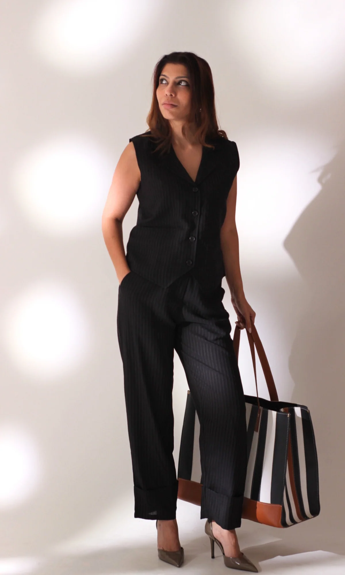 Black Striped Collared Waist Coat and Pants - Image 8
