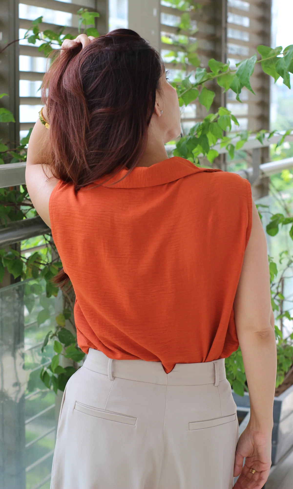 Blaze Orange Collared Cowl Neck Top - Image 4