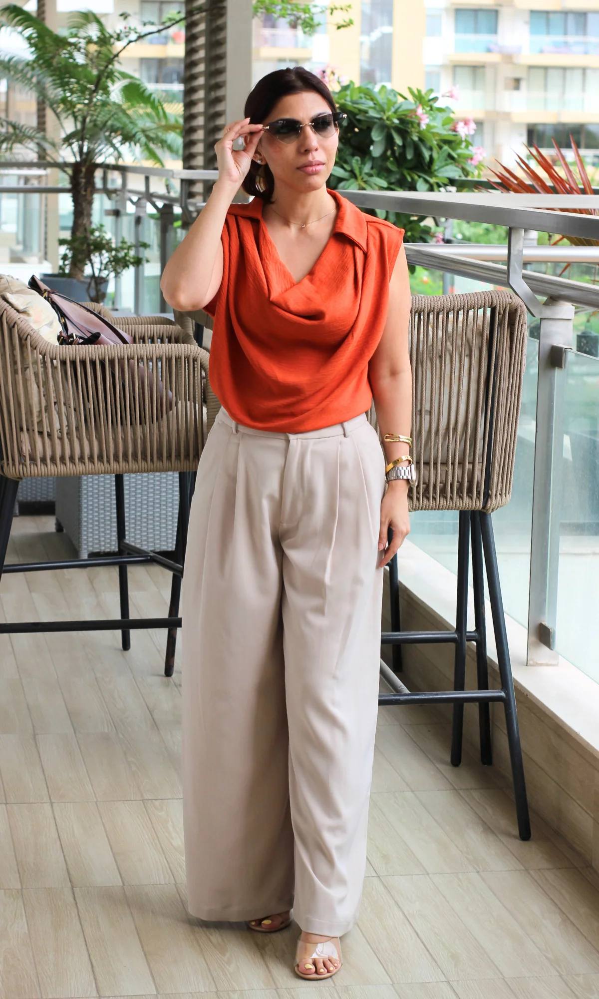 Blaze Orange Collared Cowl Neck Top - Image 5
