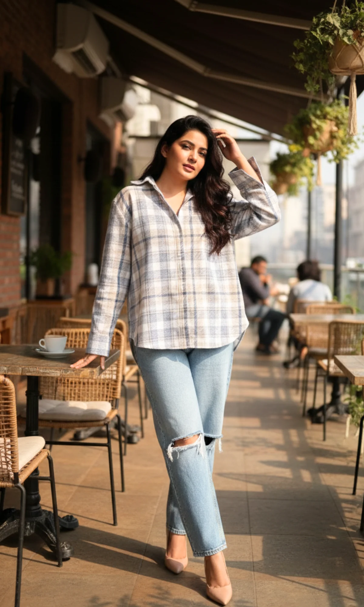 Blue Beige Checked Shirt