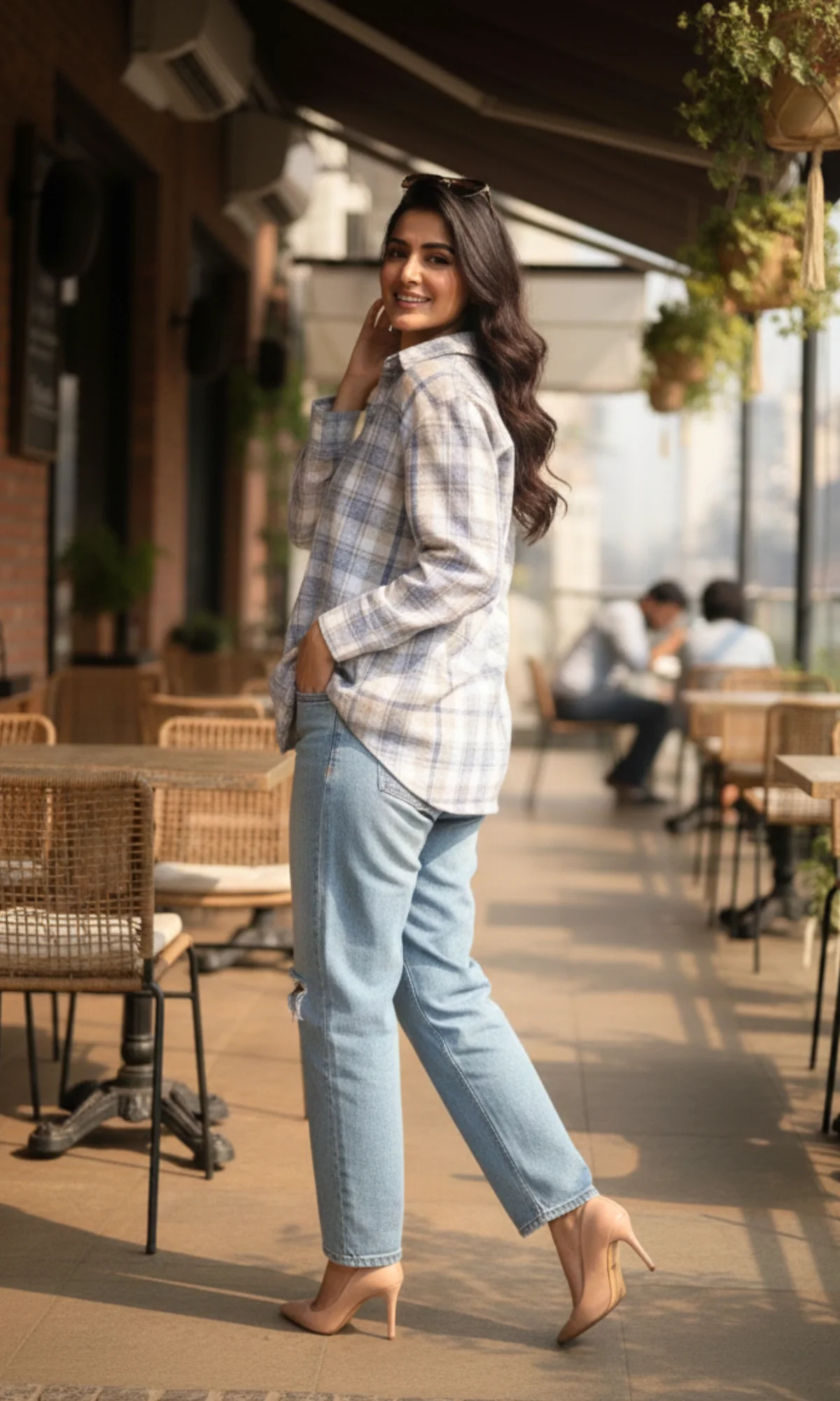 Blue Beige Checked Shirt - Image 2