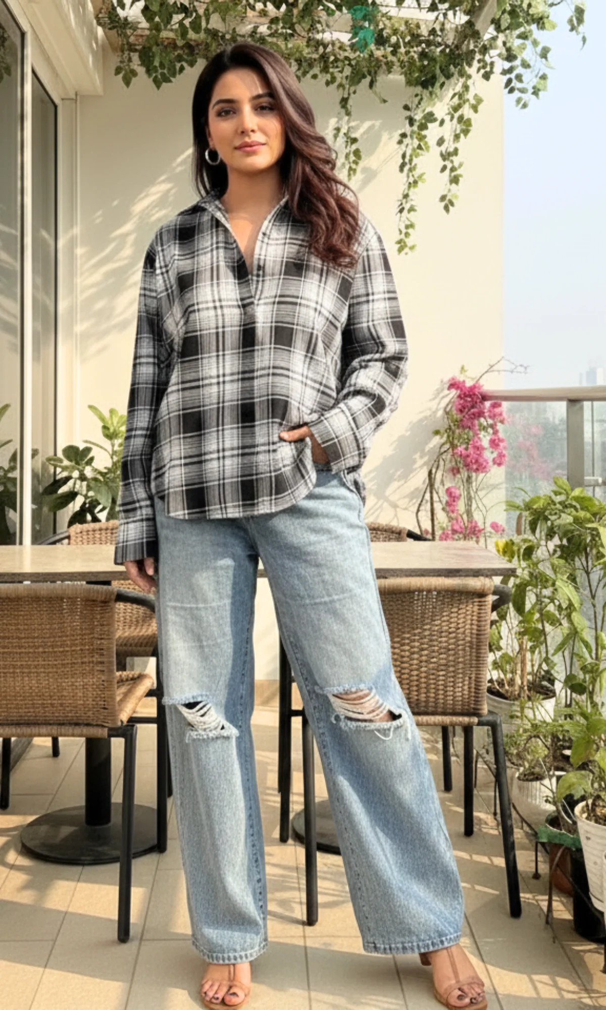 Blue Black Striped Checked Shirt - Image 2