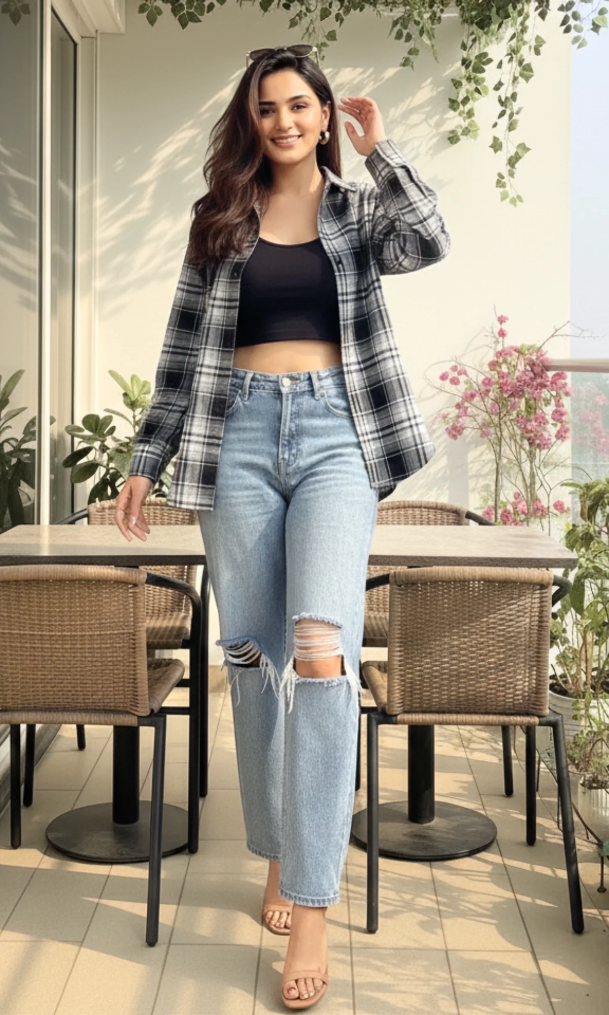 Blue Black Striped Checked Shirt - Image 3